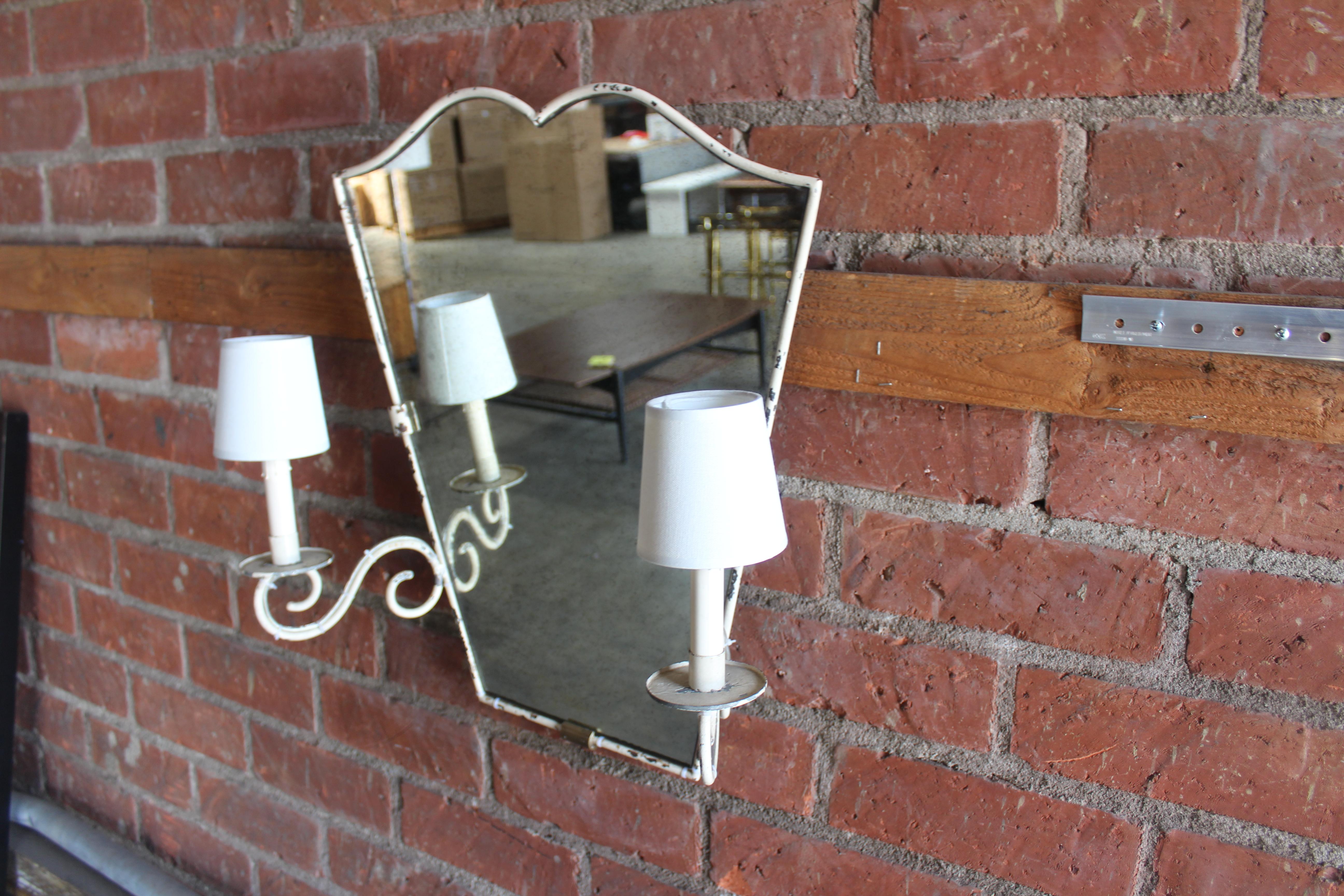 1950s French Iron Wall Mirror with Lights 9