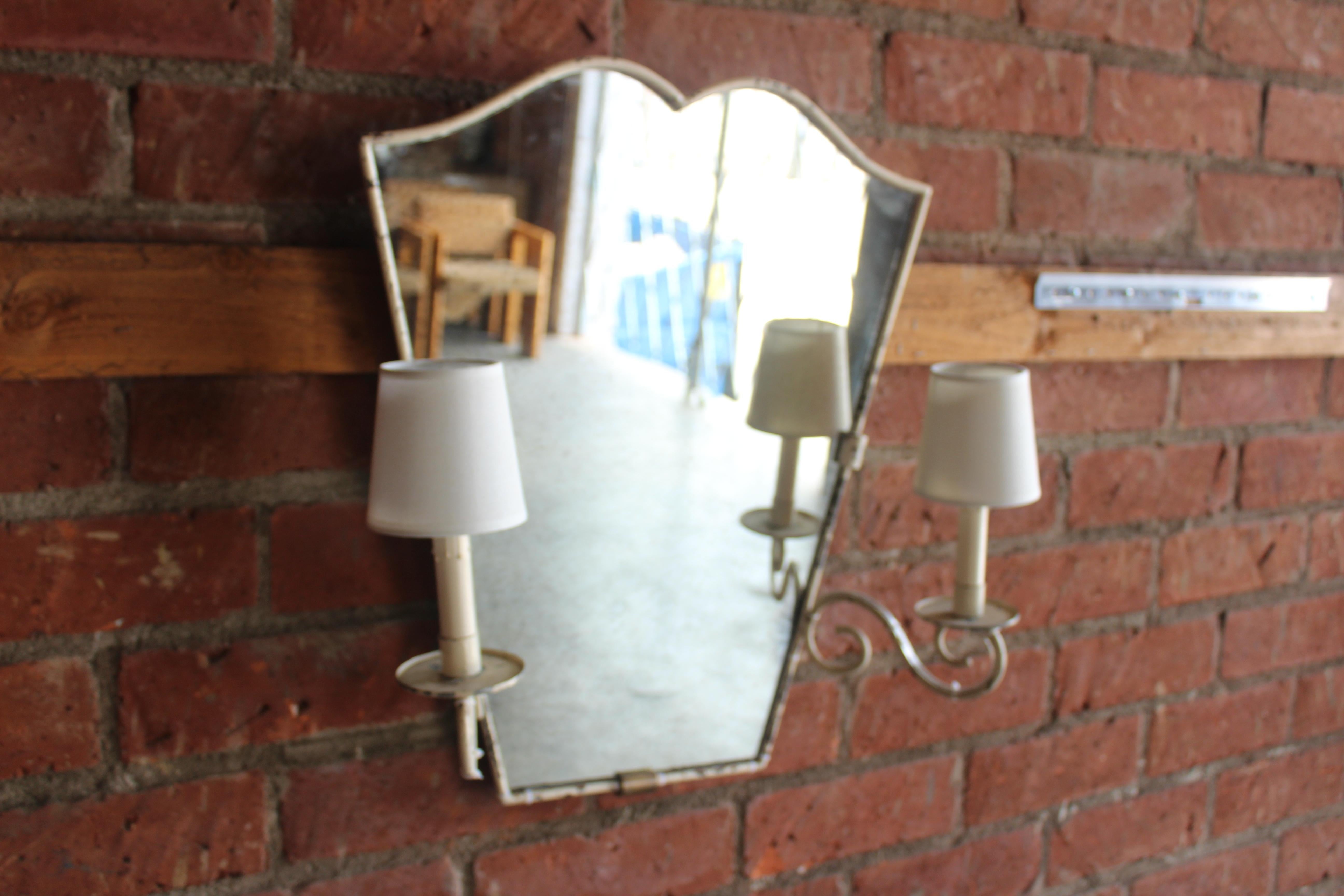 1950s French Iron Wall Mirror with Lights 13