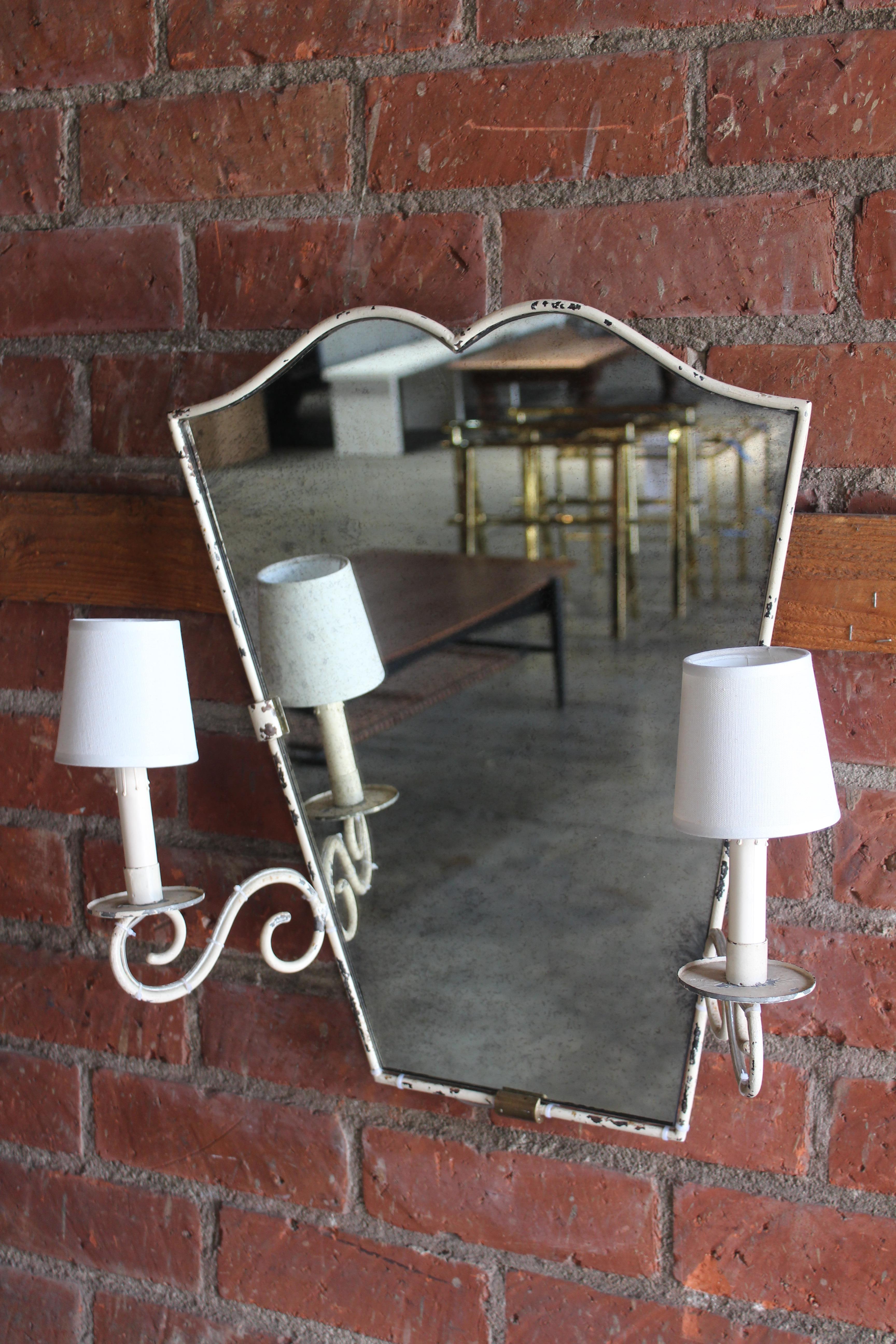 Mid-20th Century 1950s French Iron Wall Mirror with Lights