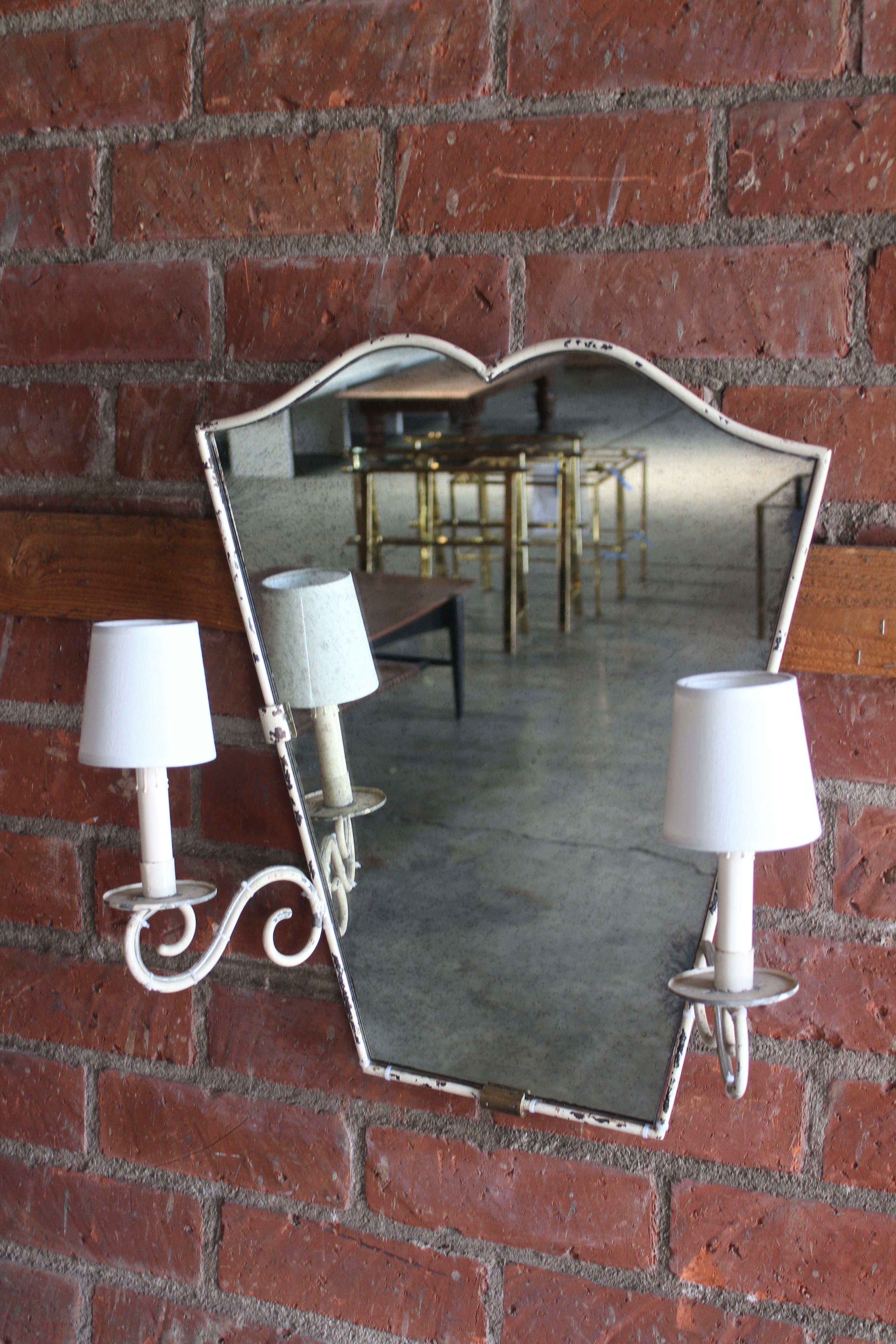 1950s French Iron Wall Mirror with Lights 2