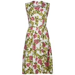 1950s French Label Gevah Cotton Floral Rose Print Dress