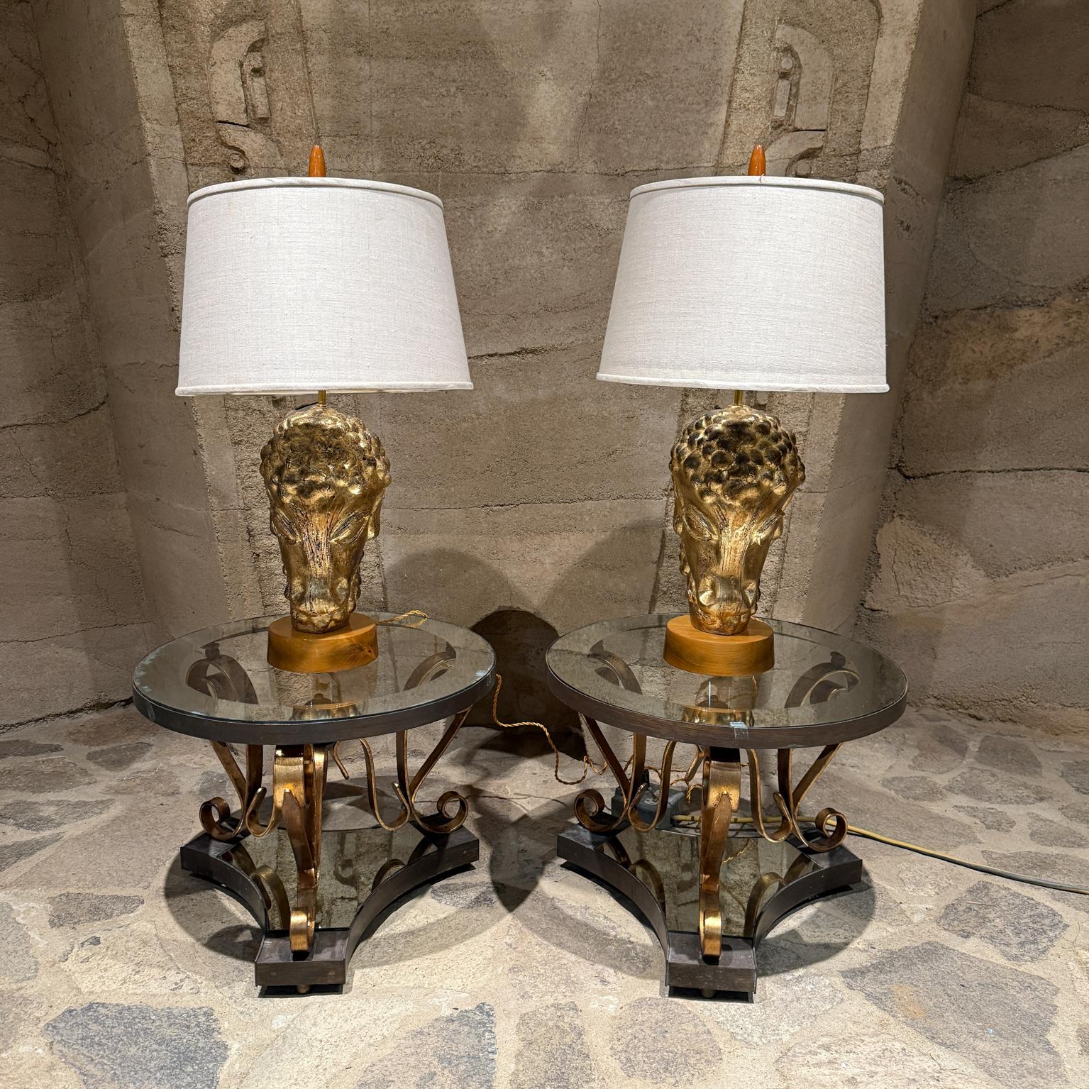 1950s Lamb's Head French Gold Leaf Table Lamps For Sale 11