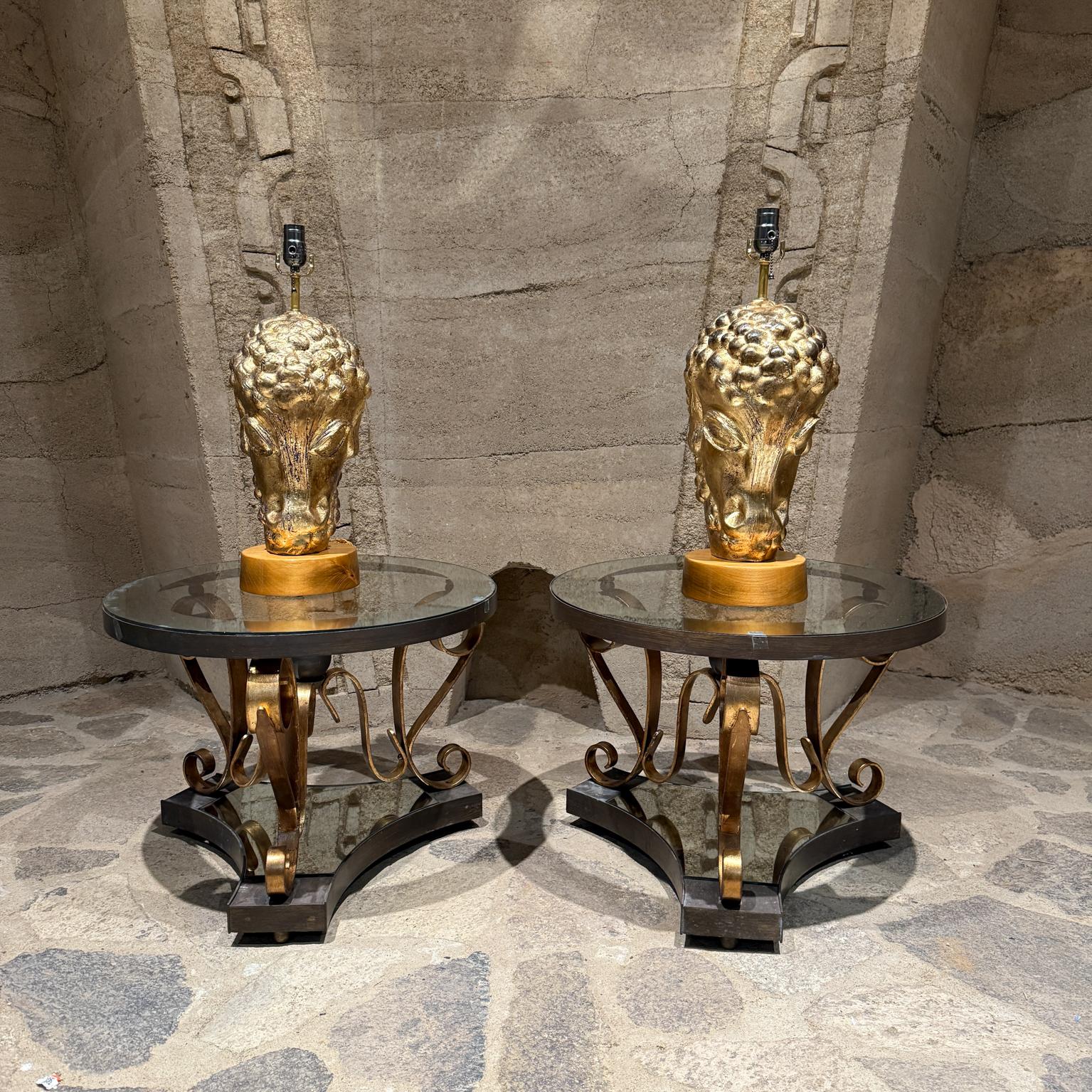 Hollywood Regency 1950s Lamb's Head French Gold Leaf Table Lamps For Sale