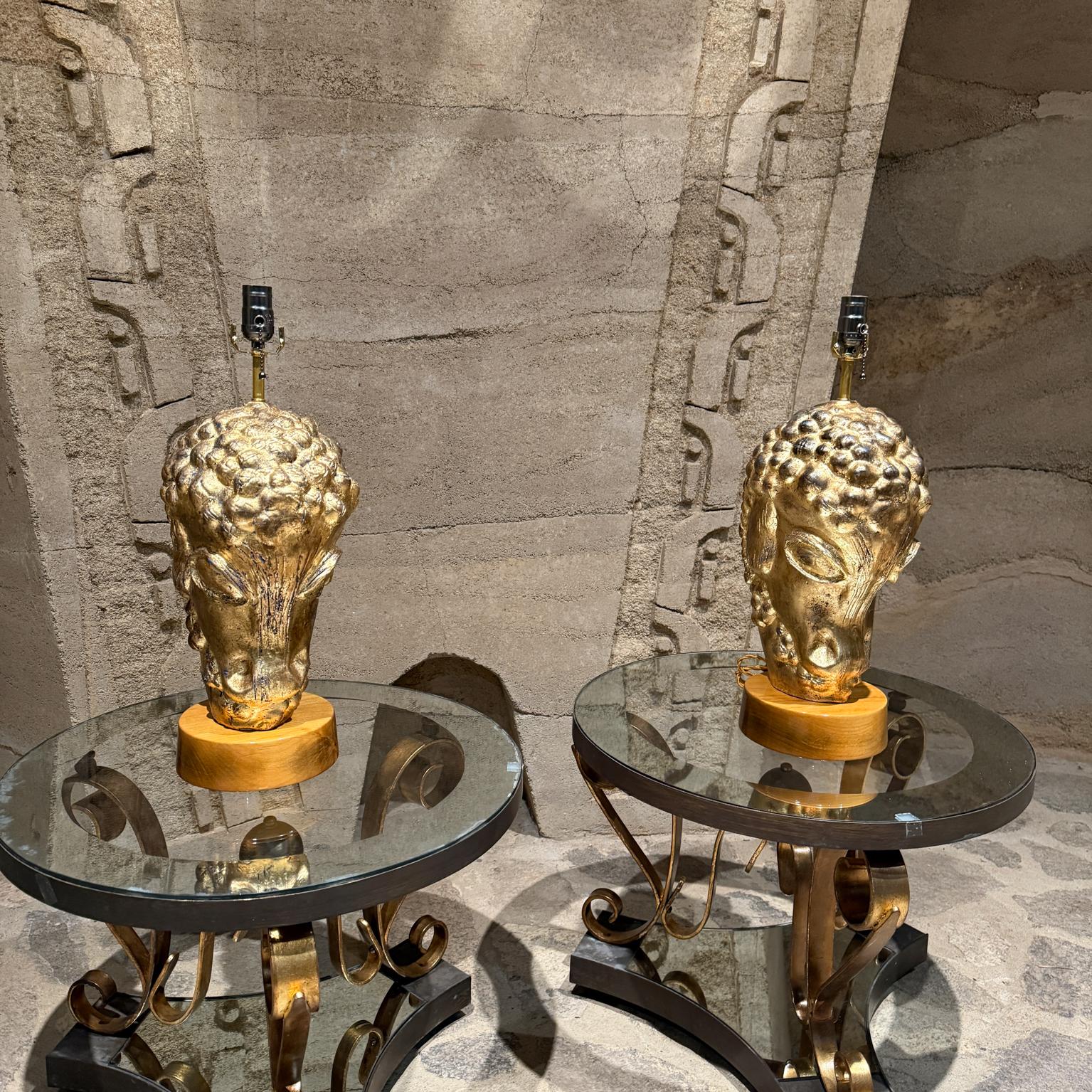 1950s Lamb's Head French Gold Leaf Table Lamps In Good Condition For Sale In Chula Vista, CA