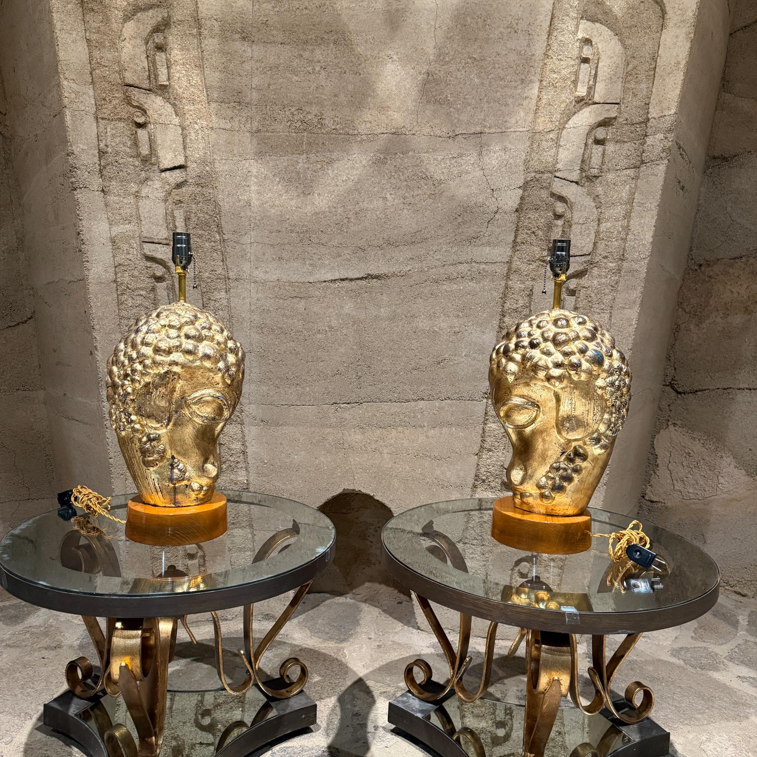 20th Century 1950s Lamb's Head French Gold Leaf Table Lamps For Sale