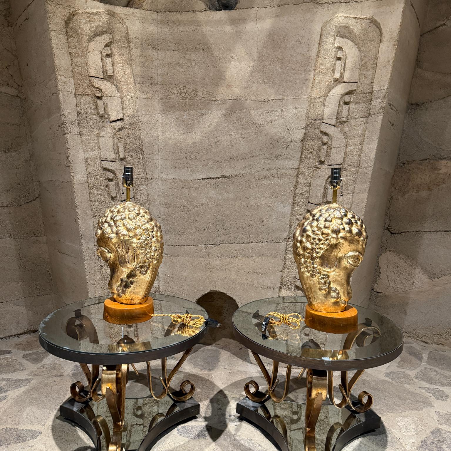 1950s Lamb's Head French Gold Leaf Table Lamps For Sale 2