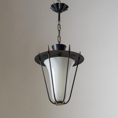 1950s French Lantern, Black and White with Brass Details
