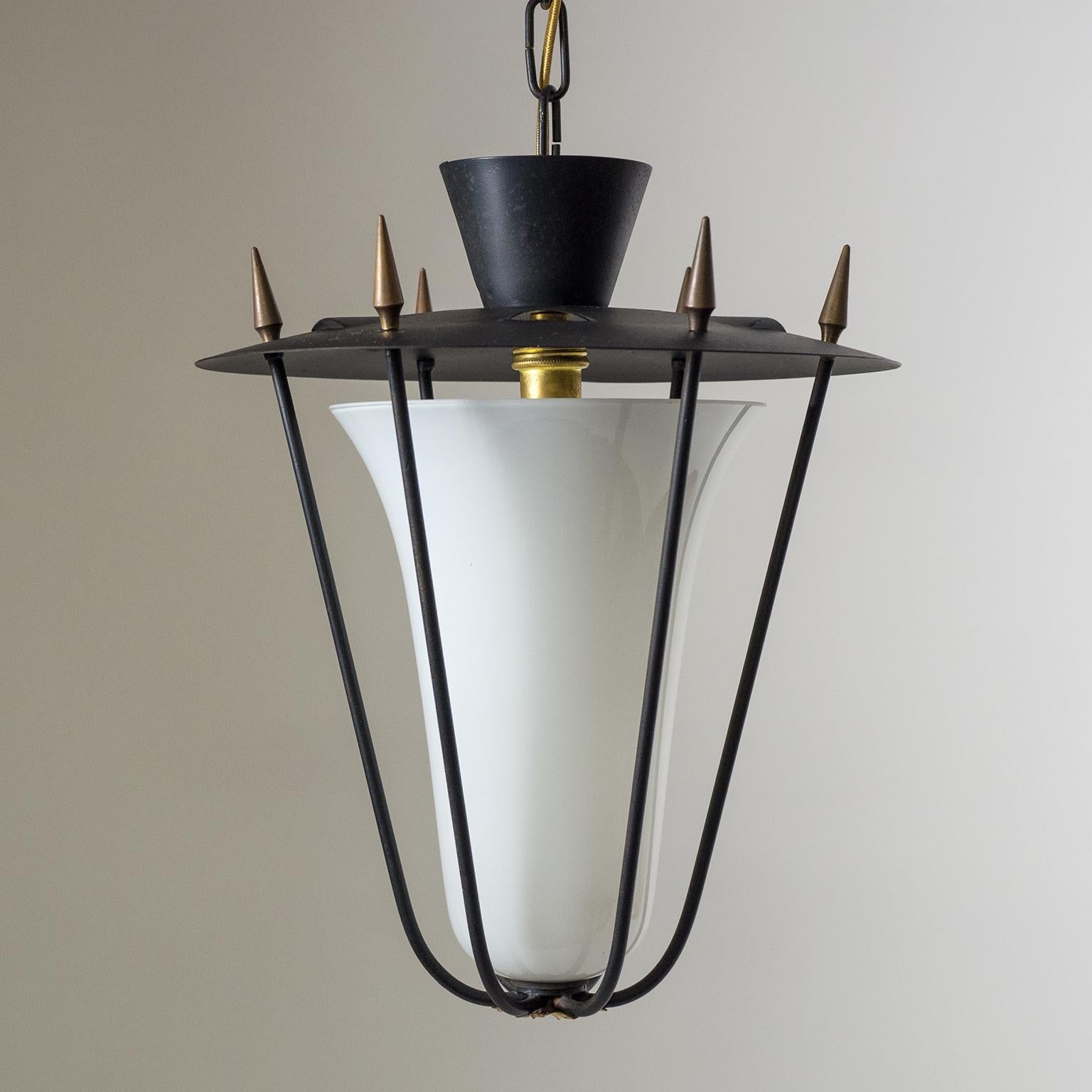 1950s French Lantern, Black and White with Brass Details 7