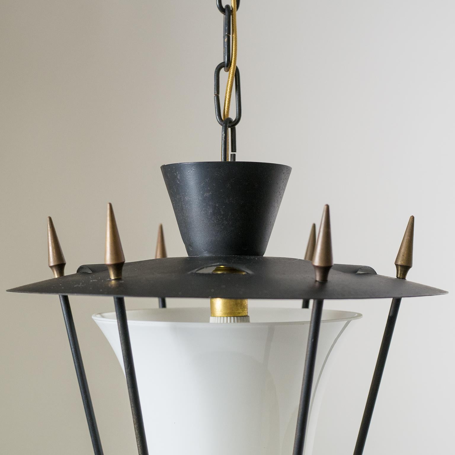 1950s French Lantern, Black and White with Brass Details 6