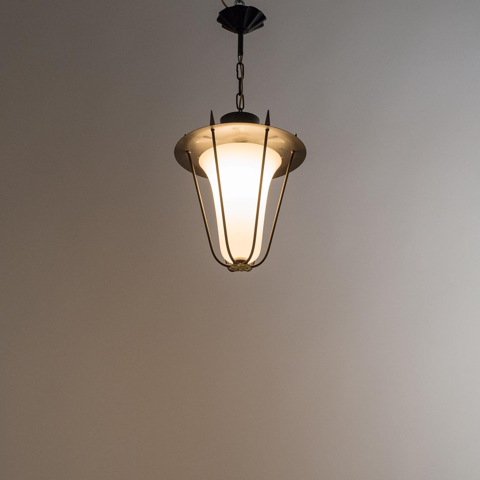 1950s French Lantern, Black and White with Brass Details 9