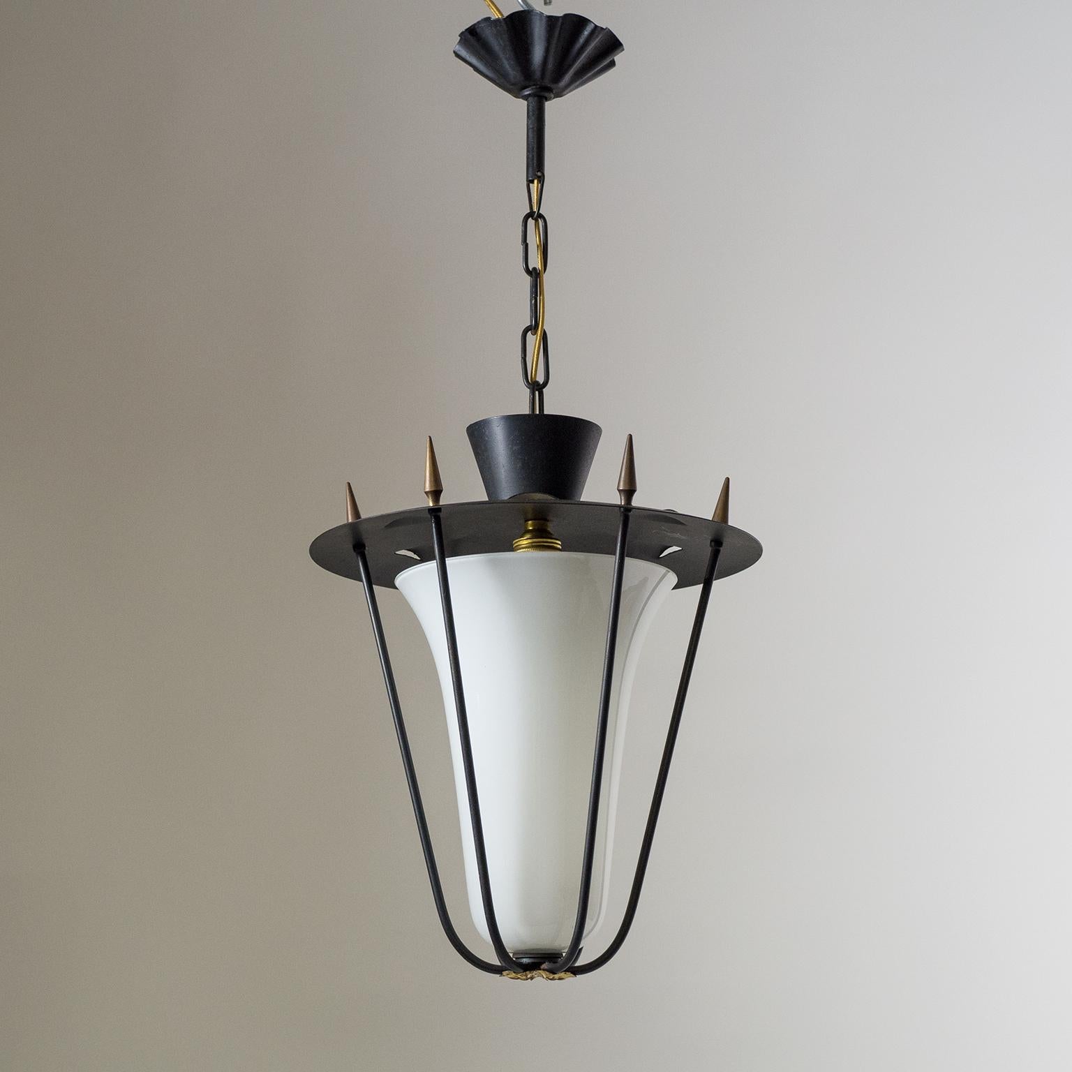 1950s French Lantern, Black and White with Brass Details 2