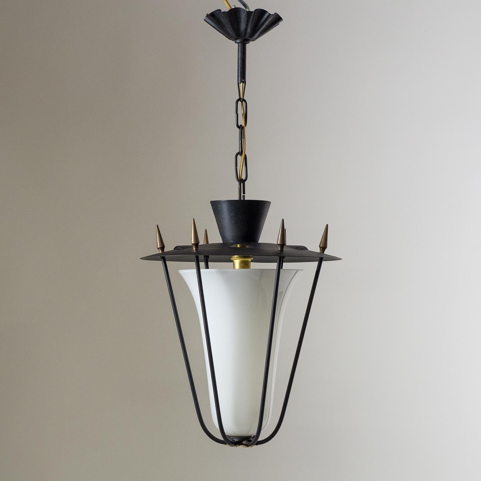 Mid-Century Modern 1950s French Lantern, Black and White with Brass Details