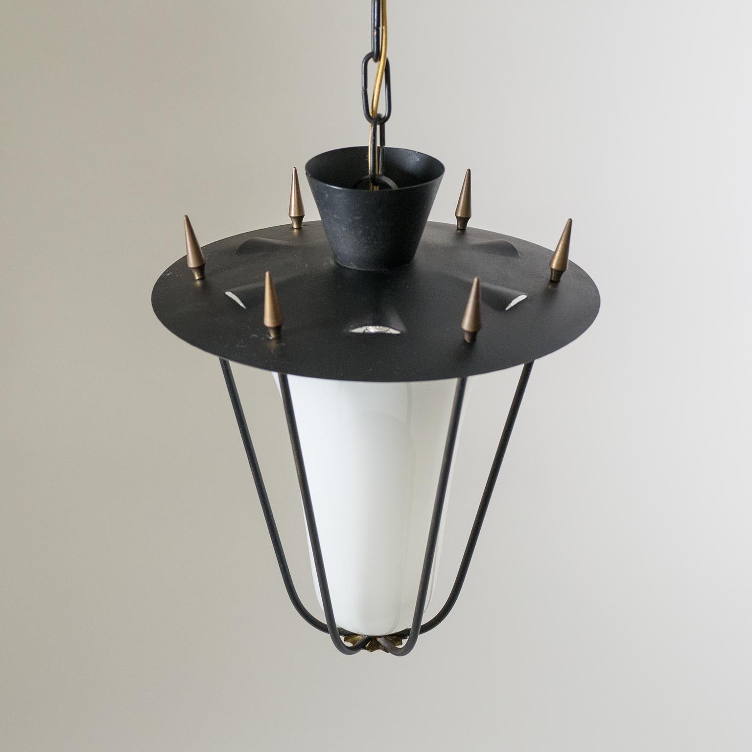 Mid-20th Century 1950s French Lantern, Black and White with Brass Details