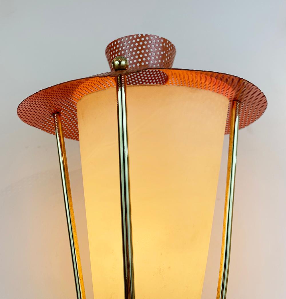 A colorful pair of wall sconce lanterns produced in the 1950's by Maison Arlus, France in the style of Mathieu Mategot.
Can be wired and delivered for European and US users.