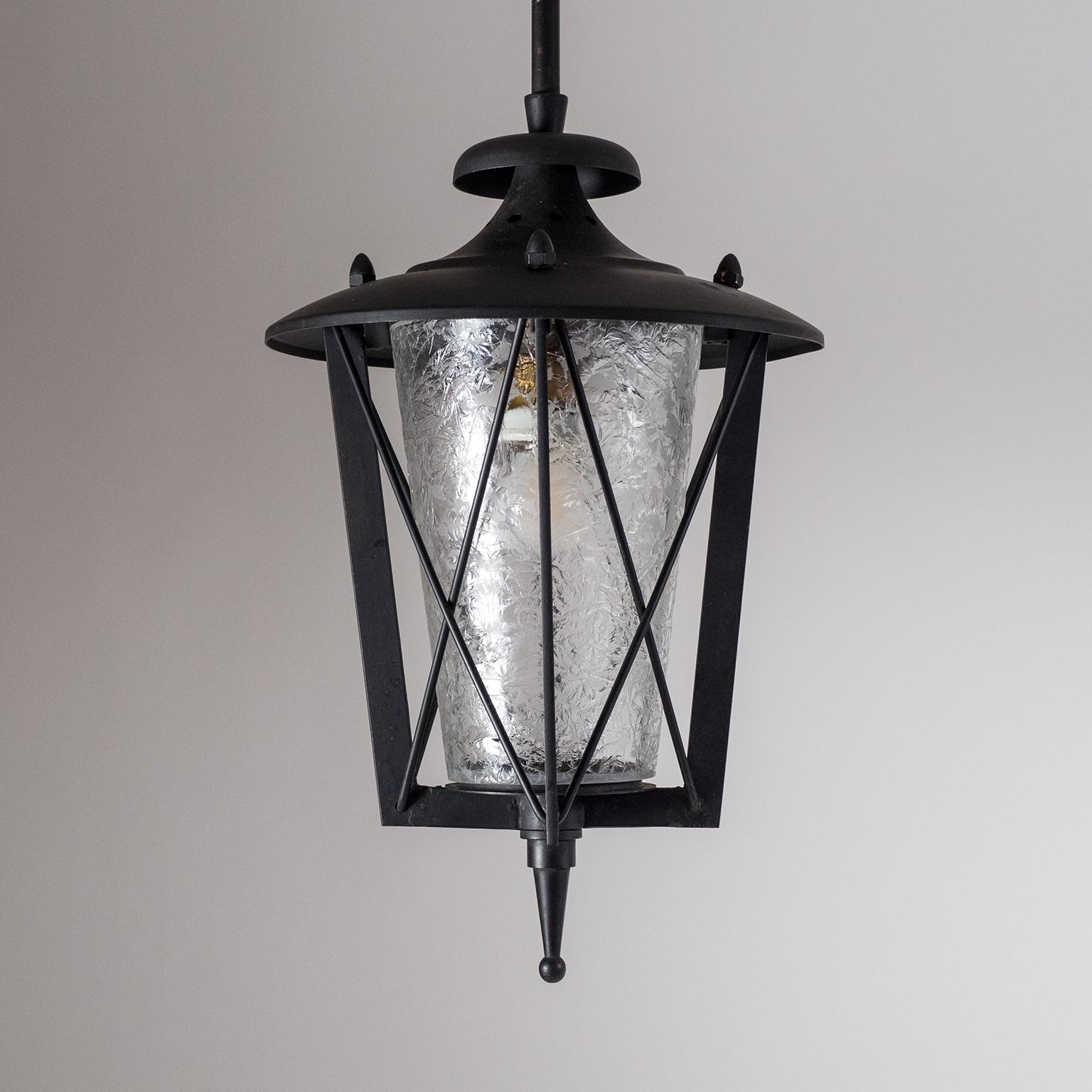 Mid-Century Modern 1950s French Lantern with Chiseled Glass