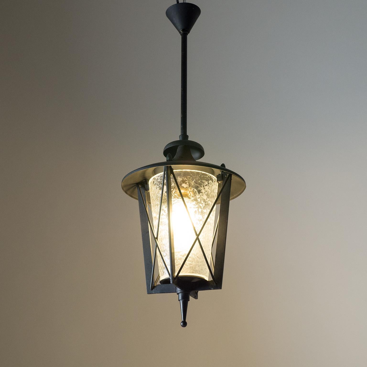 Mid-20th Century 1950s French Lantern with Chiseled Glass