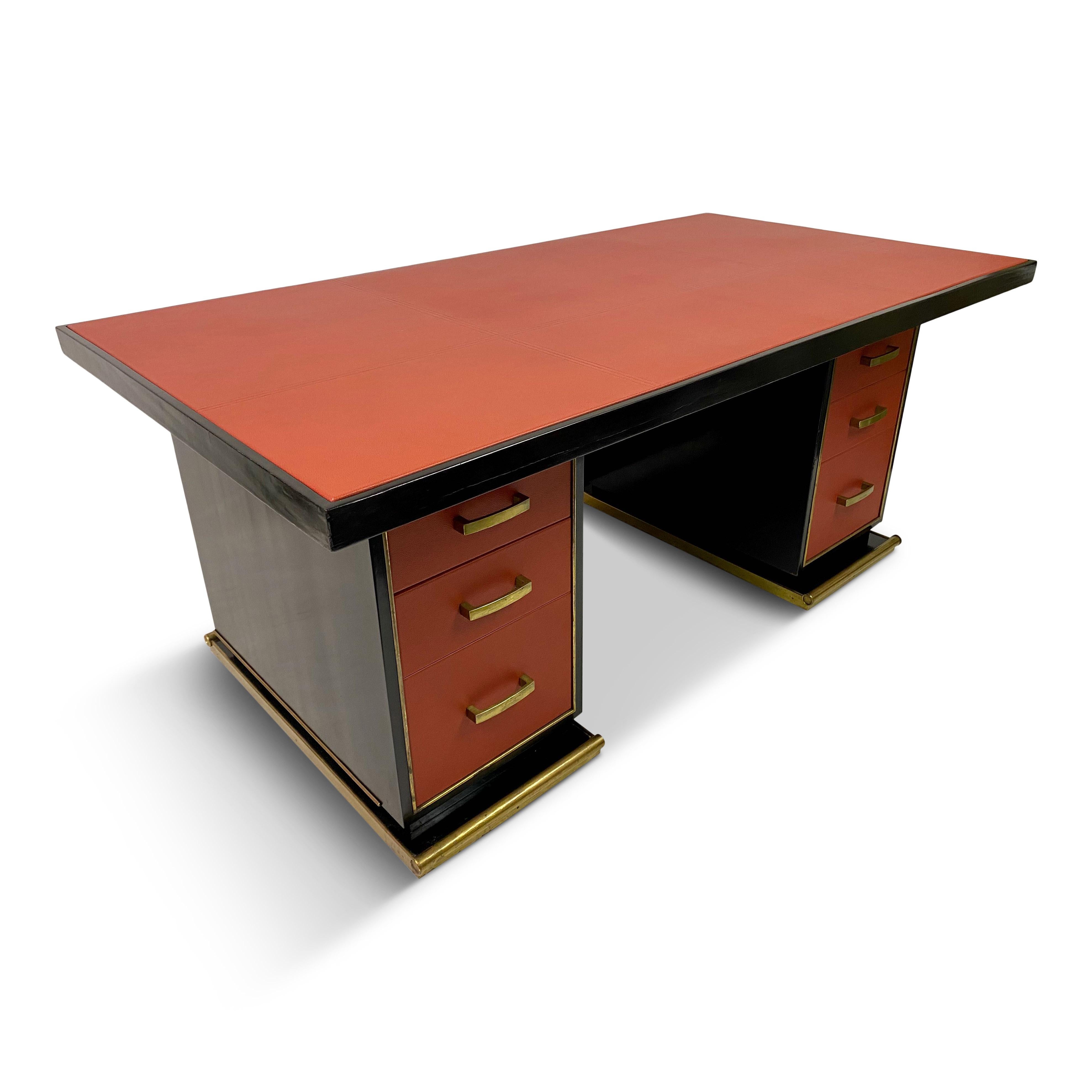 1950s French Leather and Brass Desk by Paul Dupré-Lafon 6