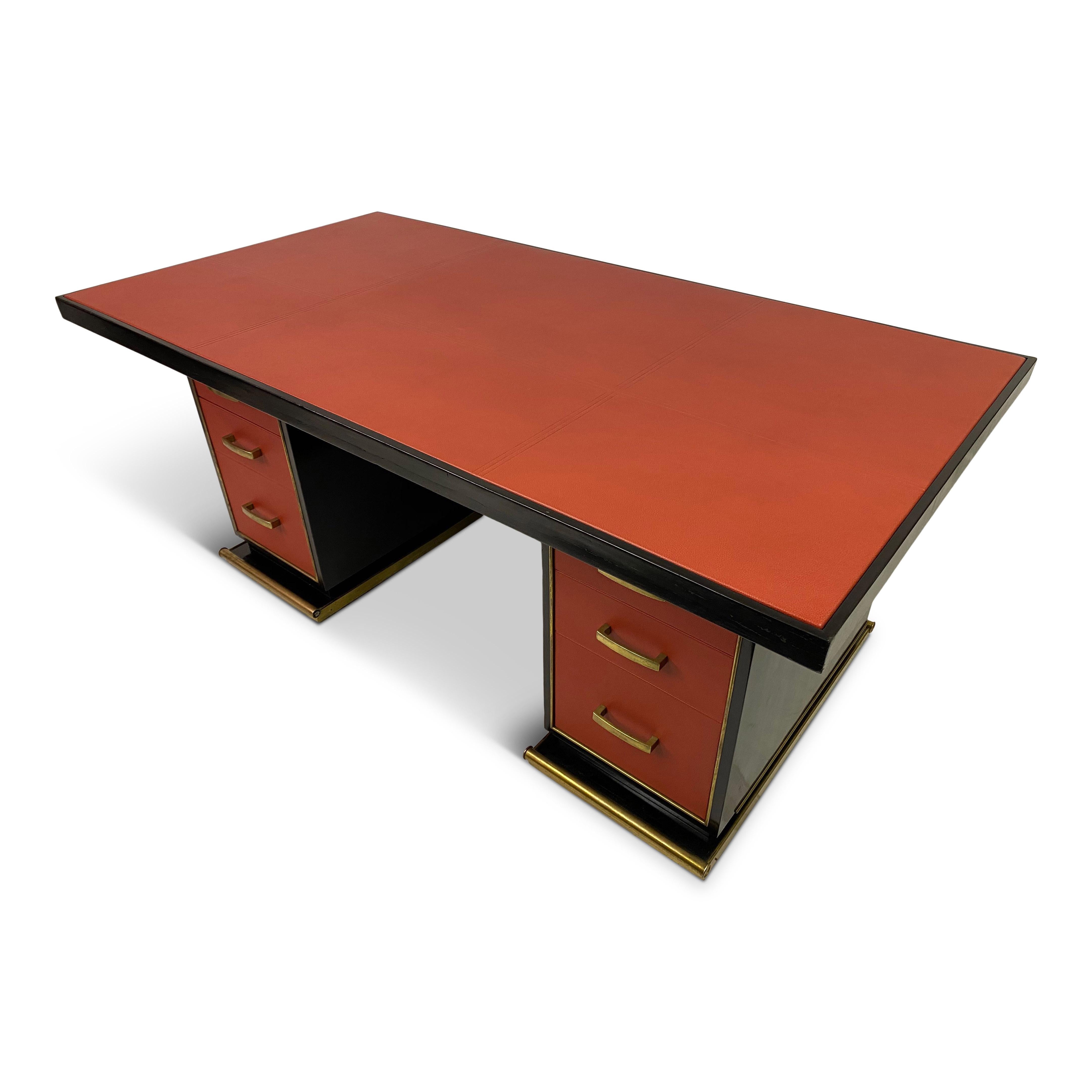 1950s French Leather and Brass Desk by Paul Dupré-Lafon 9