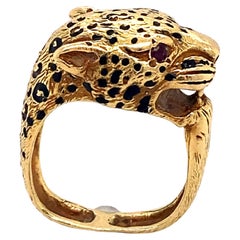 1950s French Leopard Ring with Ruby Eyes in 18 Karat Gold