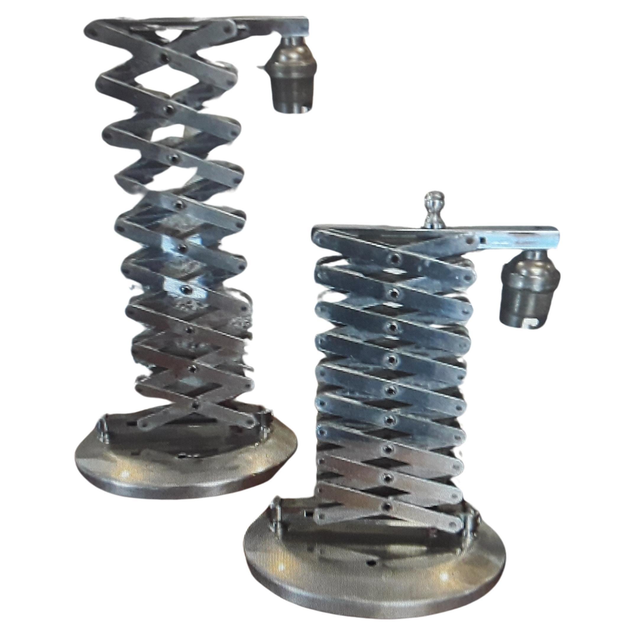 1950's French Loft MCM Large Chromed "Zig Zag" Extension Adjustable Wall Sconces For Sale