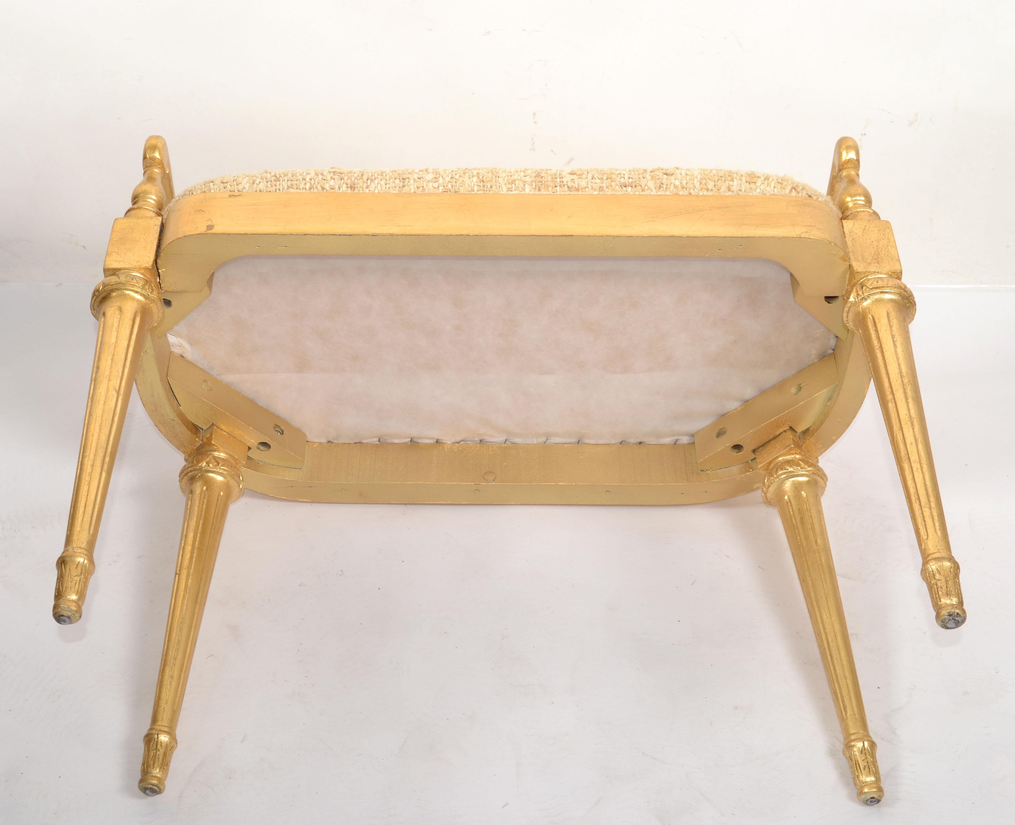 1950s French Louis XIV Style Hand Carved Giltwood Bench Wool Fabric Upholstery For Sale 8