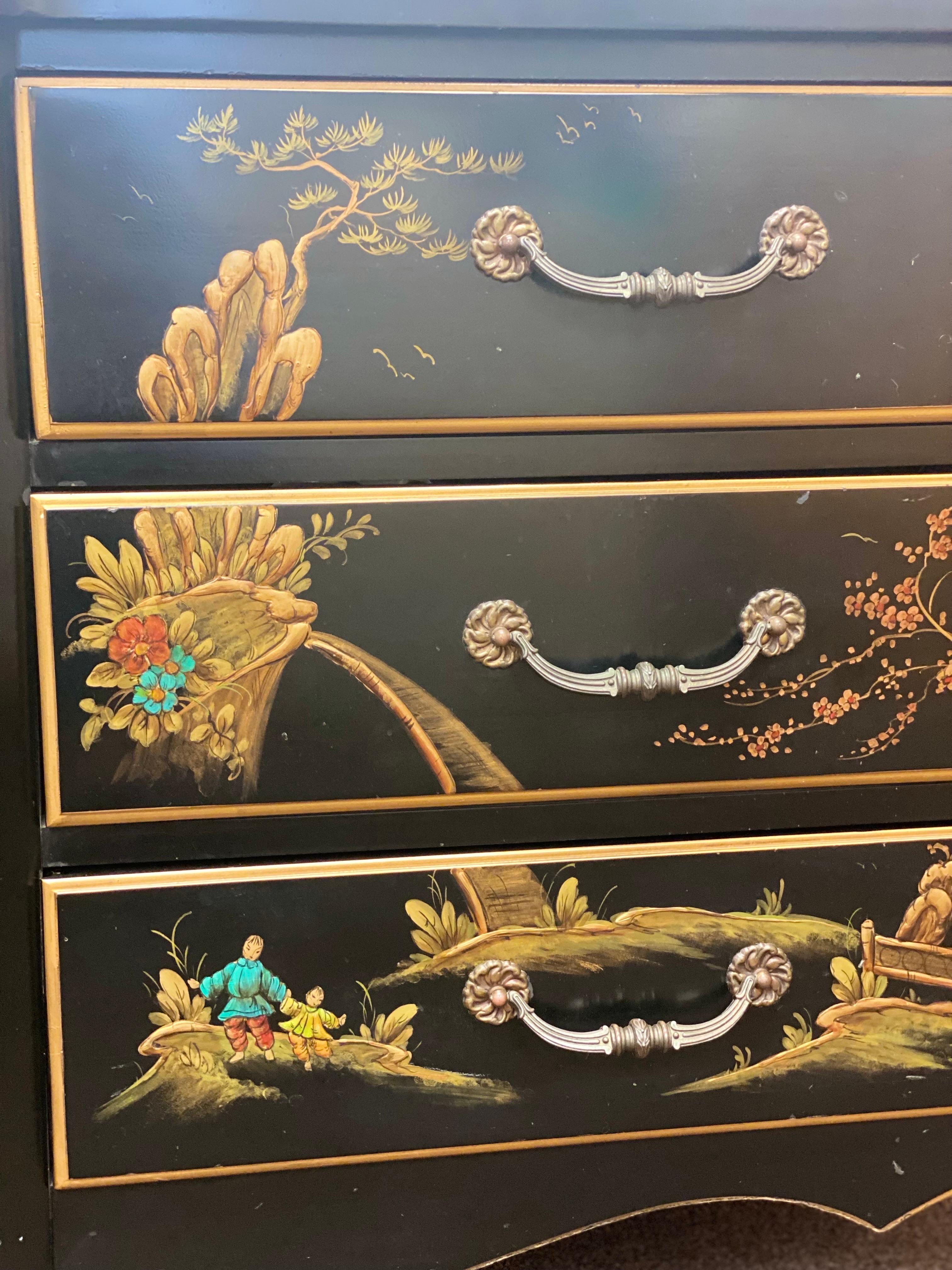 1950s French Louis XV Chinoiserie Style Black Lacquered Dresser 5