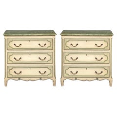 1950s French Louis XV Style Painted Chests / Commodes W/ Faux Marble Tops -Pair