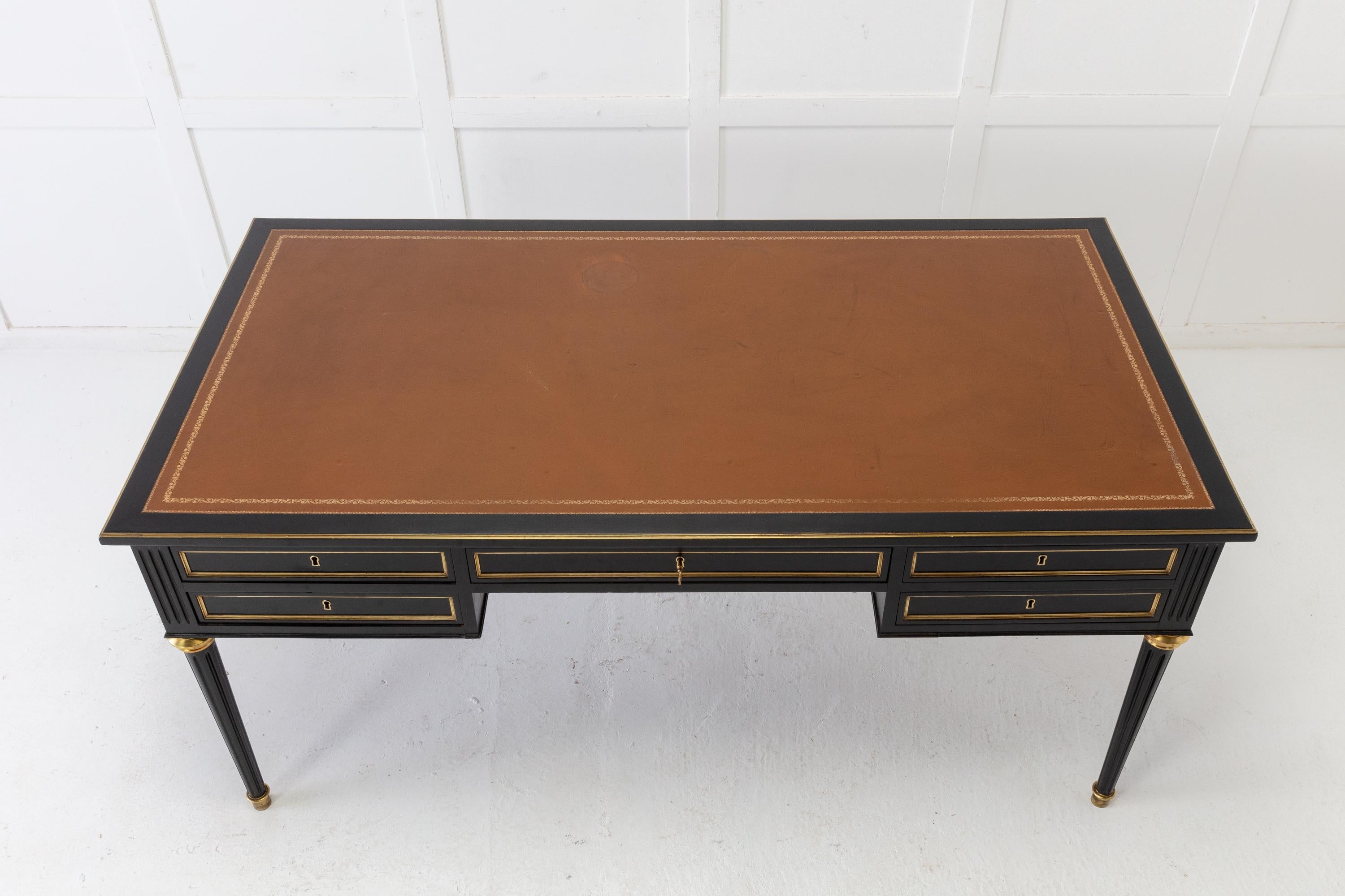 1950s French Louis XVI-Style Ebonised Desk 1