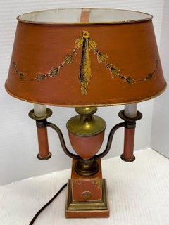 1950s French Louis XVI Style Painted Tole Bouillotte Lamps, Pair