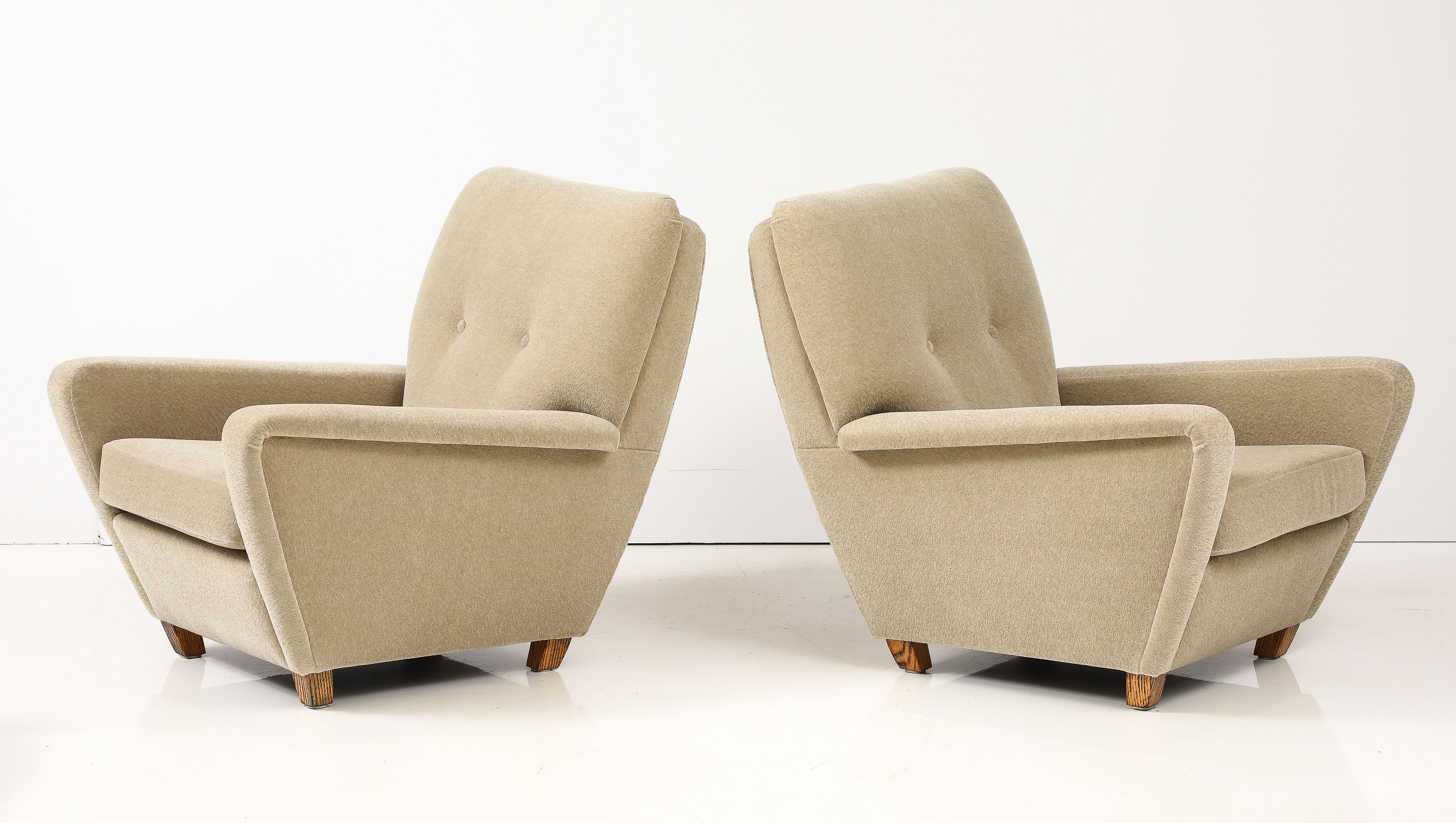 1950's French Lounge Chairs Upholstered In Donghia Mohair Fabric For Sale 6