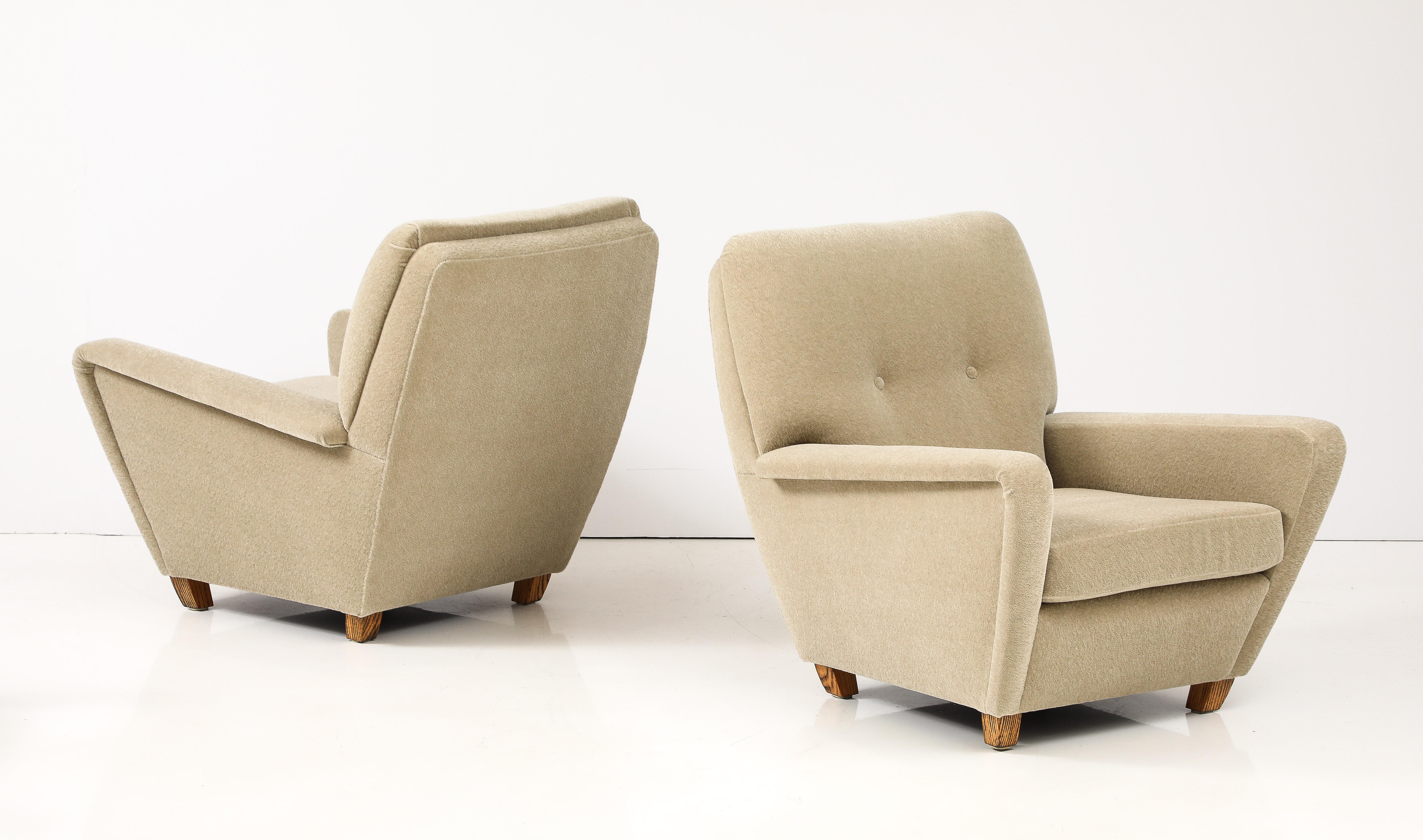 1950's French Lounge Chairs Upholstered In Donghia Mohair Fabric For Sale 1