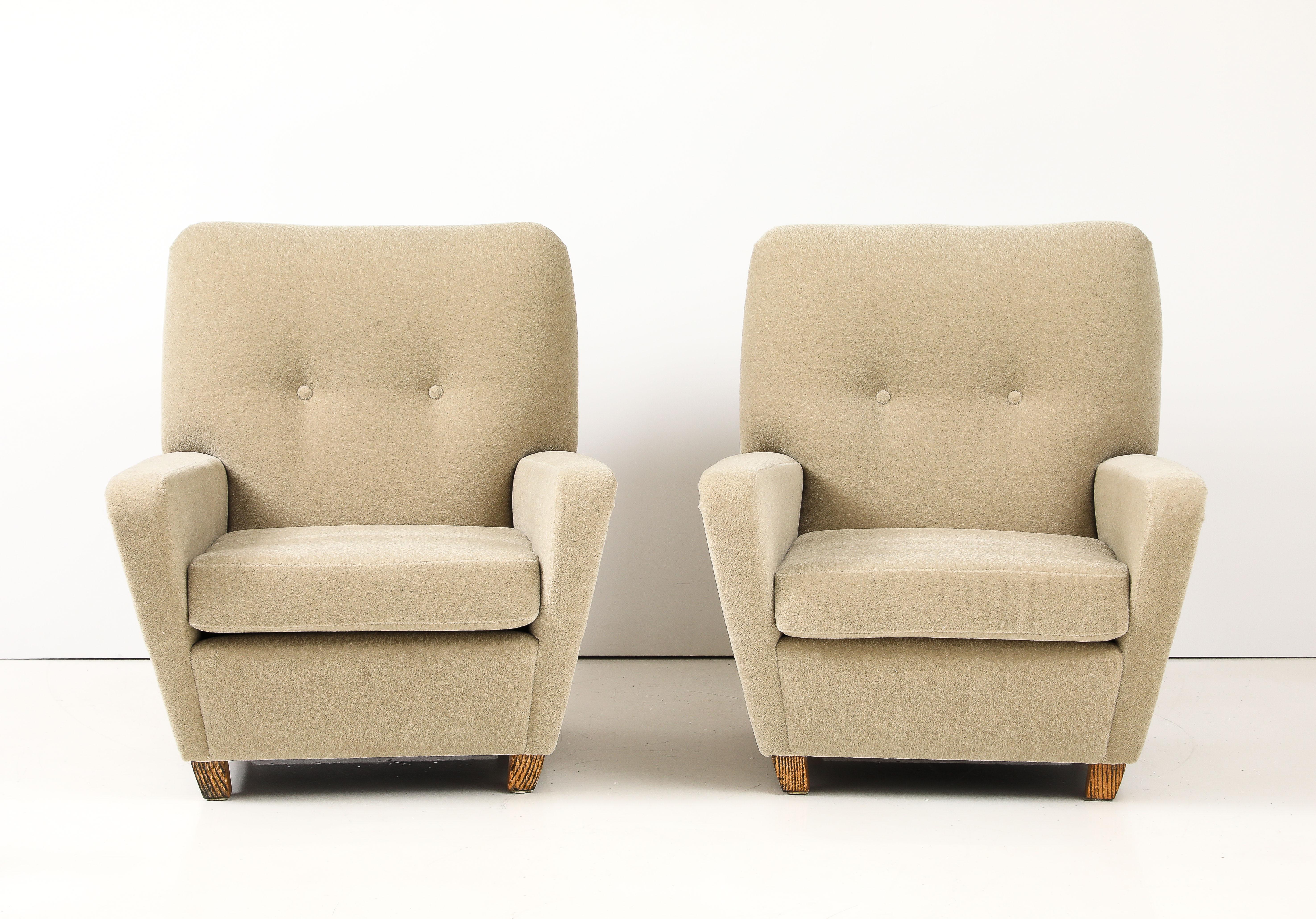 1950's French Lounge Chairs Upholstered In Donghia Mohair Fabric For Sale 3