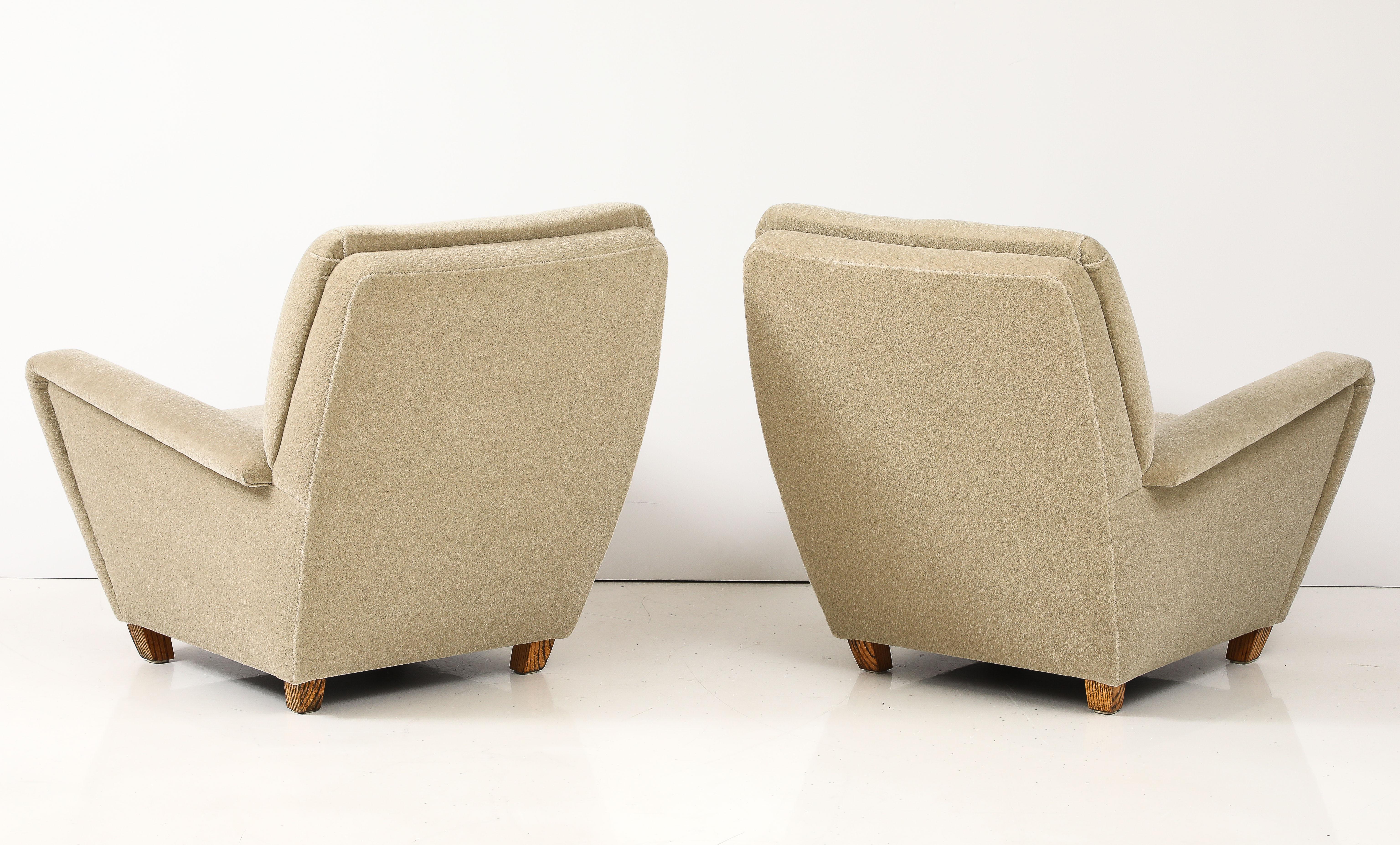 1950's French Lounge Chairs Upholstered In Donghia Mohair Fabric For Sale 4