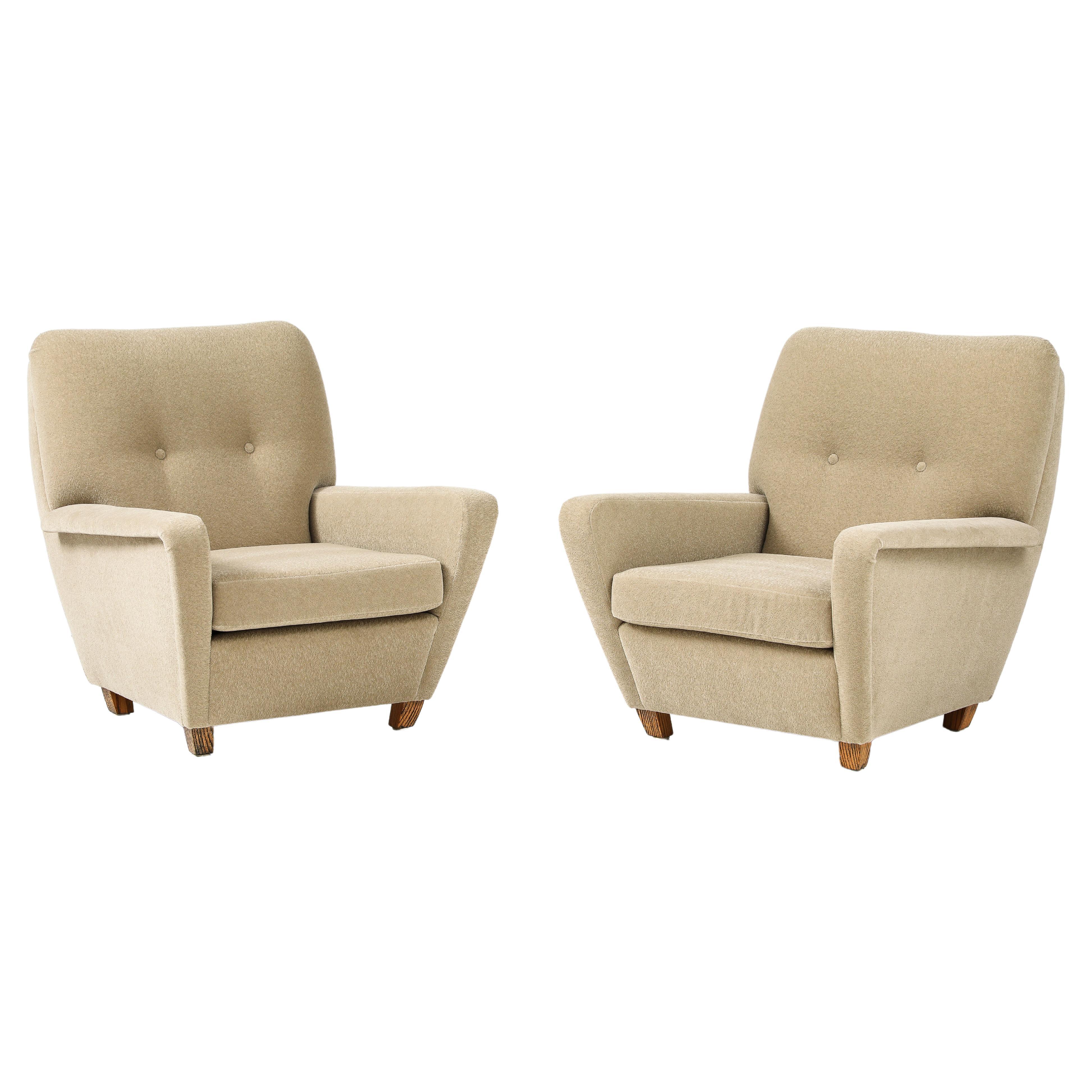 1950's French Lounge Chairs Upholstered In Donghia Mohair Fabric
