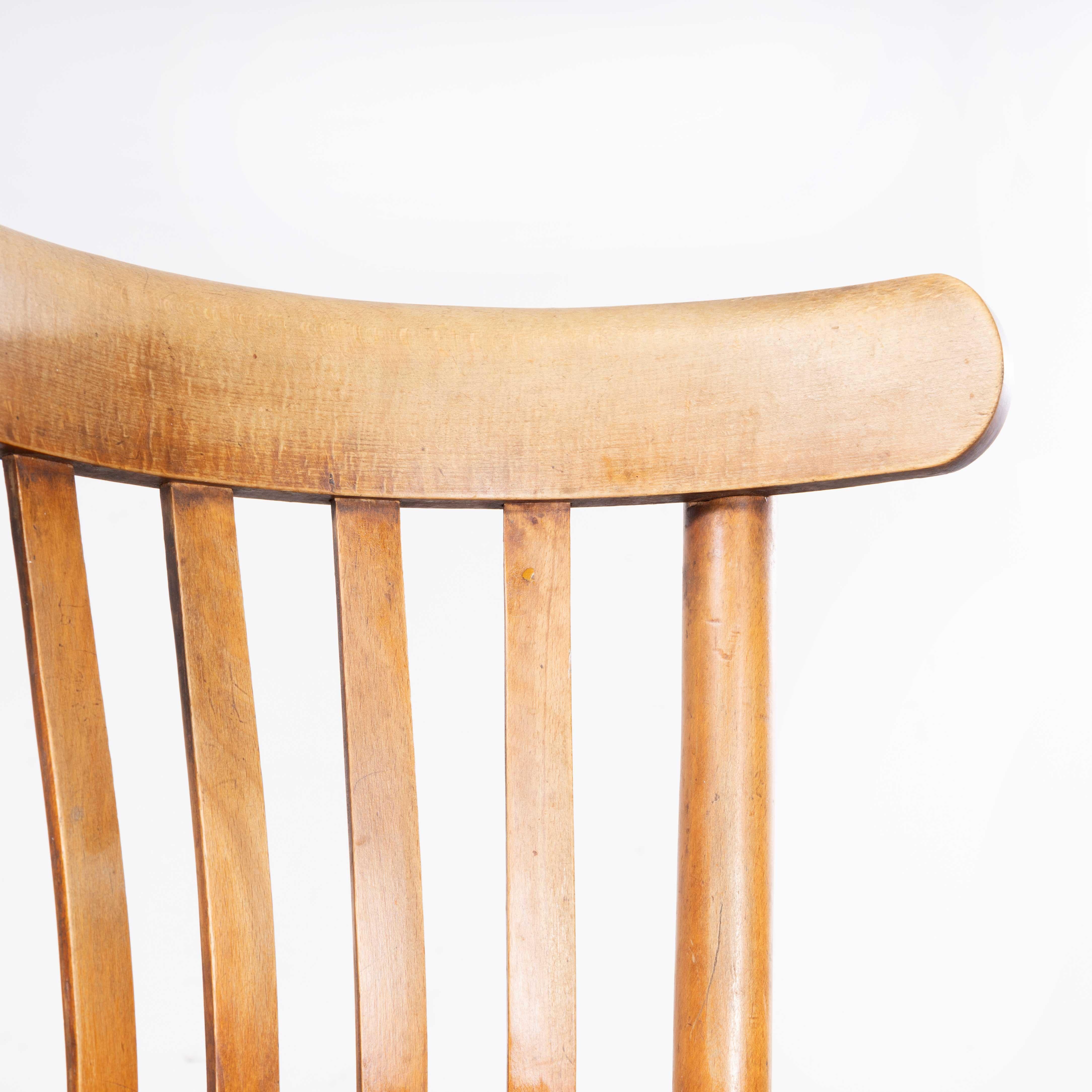 1950’s French Luterma Bleached Bentwood Chairs – Set of Four
1950’s French Luterma Bleached Bentwood Chairs – Set of Four. The process of steam bending beech to create elegant chairs was discovered and developed by Thonet, but when its patents