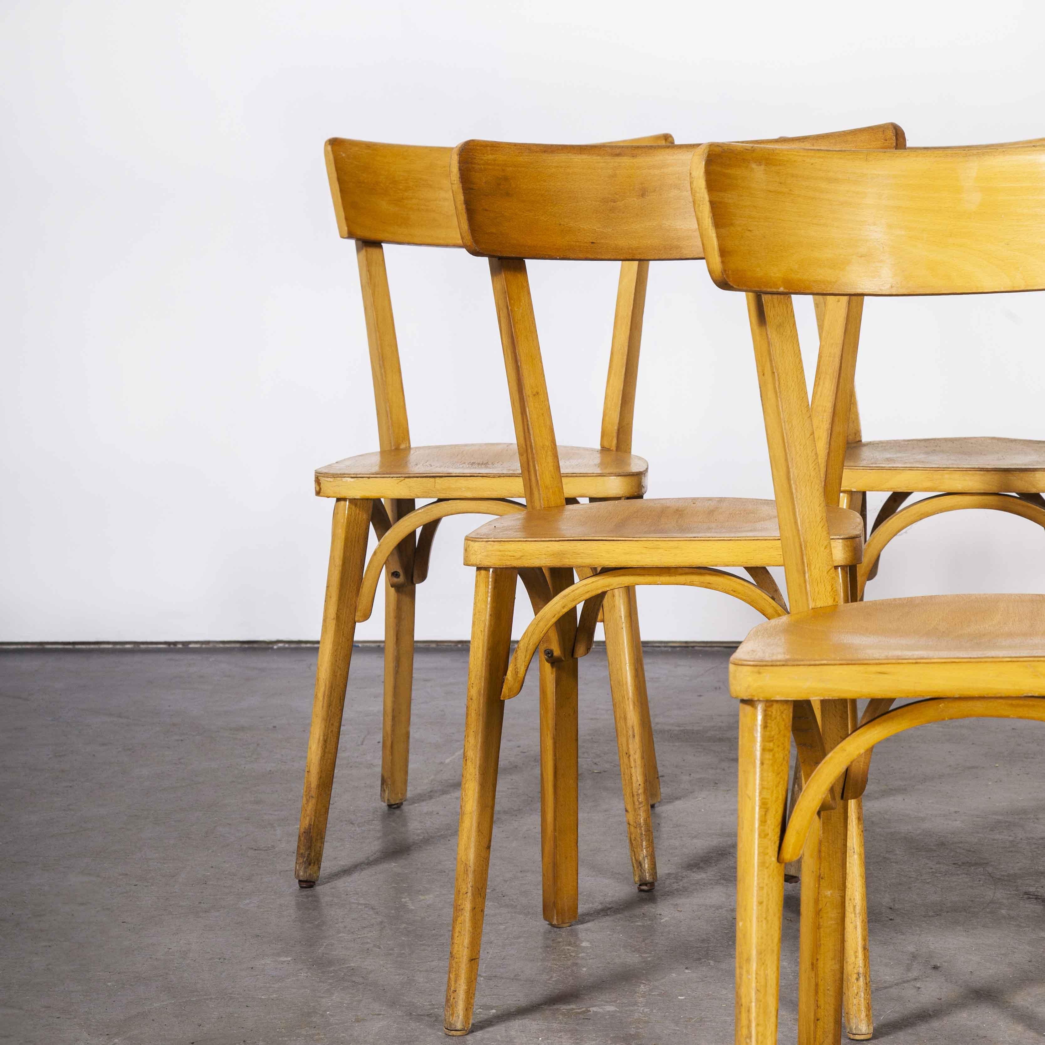 Chaises de salle à manger en bois benterma de fabrication française des années 1950, ensemble de six chaises 