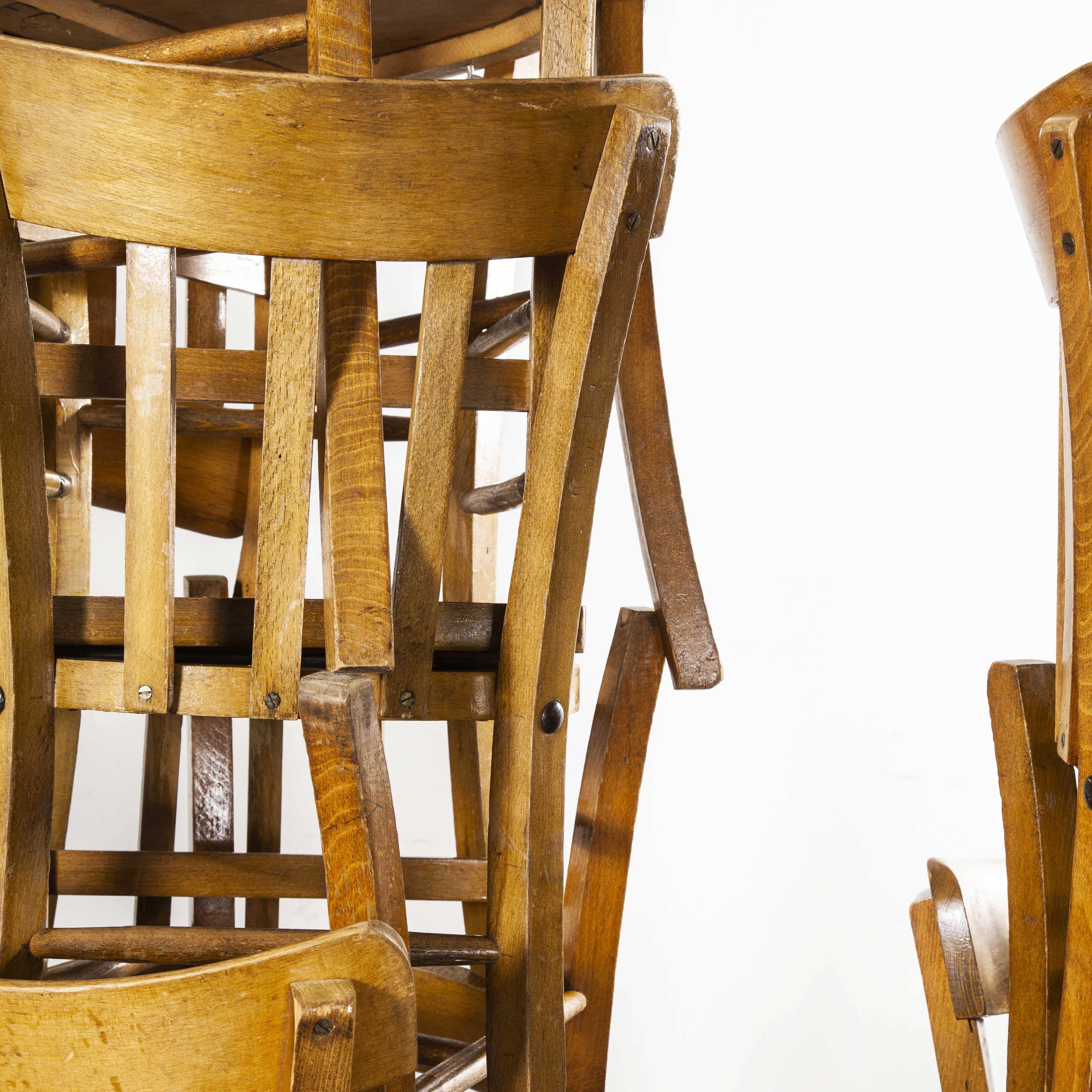 1950s French made Luterma bentwood dining chairs – Various quantities available. (Model 3). The process of steam bending beech to create elegant chairs was discovered and developed by Thonet, but when its patents expired in 1869 many companies