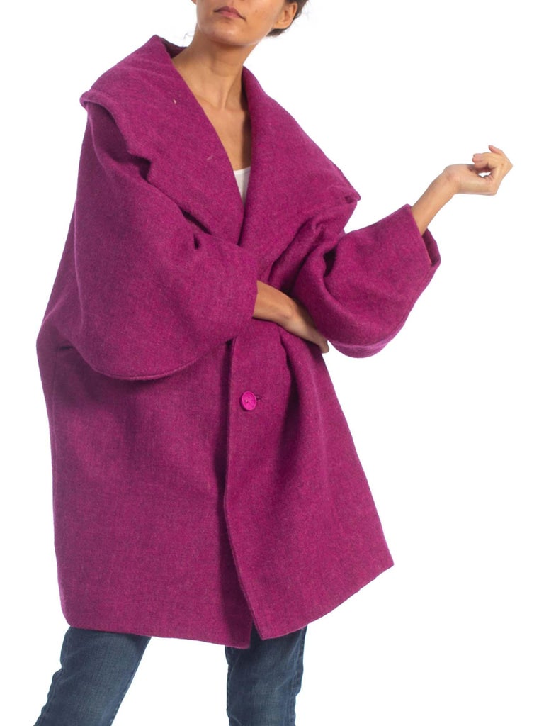 1950'S Raspberry Pink Wool French Made Swing Coat For Sale at 1stDibs