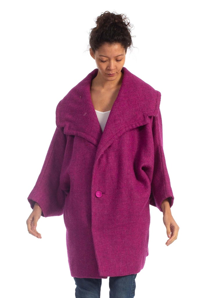 1950'S Raspberry Pink Wool French Made Swing Coat For Sale at 1stDibs