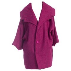 Vintage 1950'S Raspberry Pink Wool French Made Swing Coat