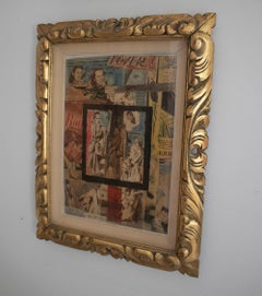 1950s French Magazine Advertising Collage w/ Wooden Frame