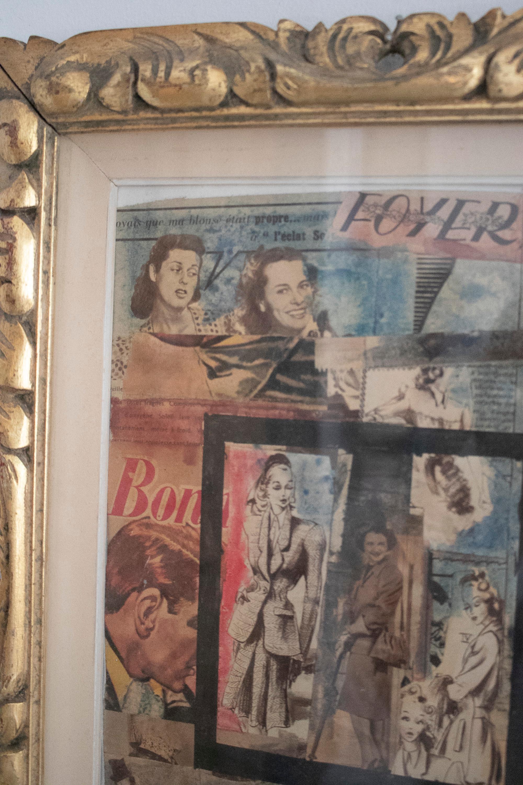 1950s French Magazine Advertising Collage w/ Wooden Frame In Good Condition For Sale In Marbella, ES