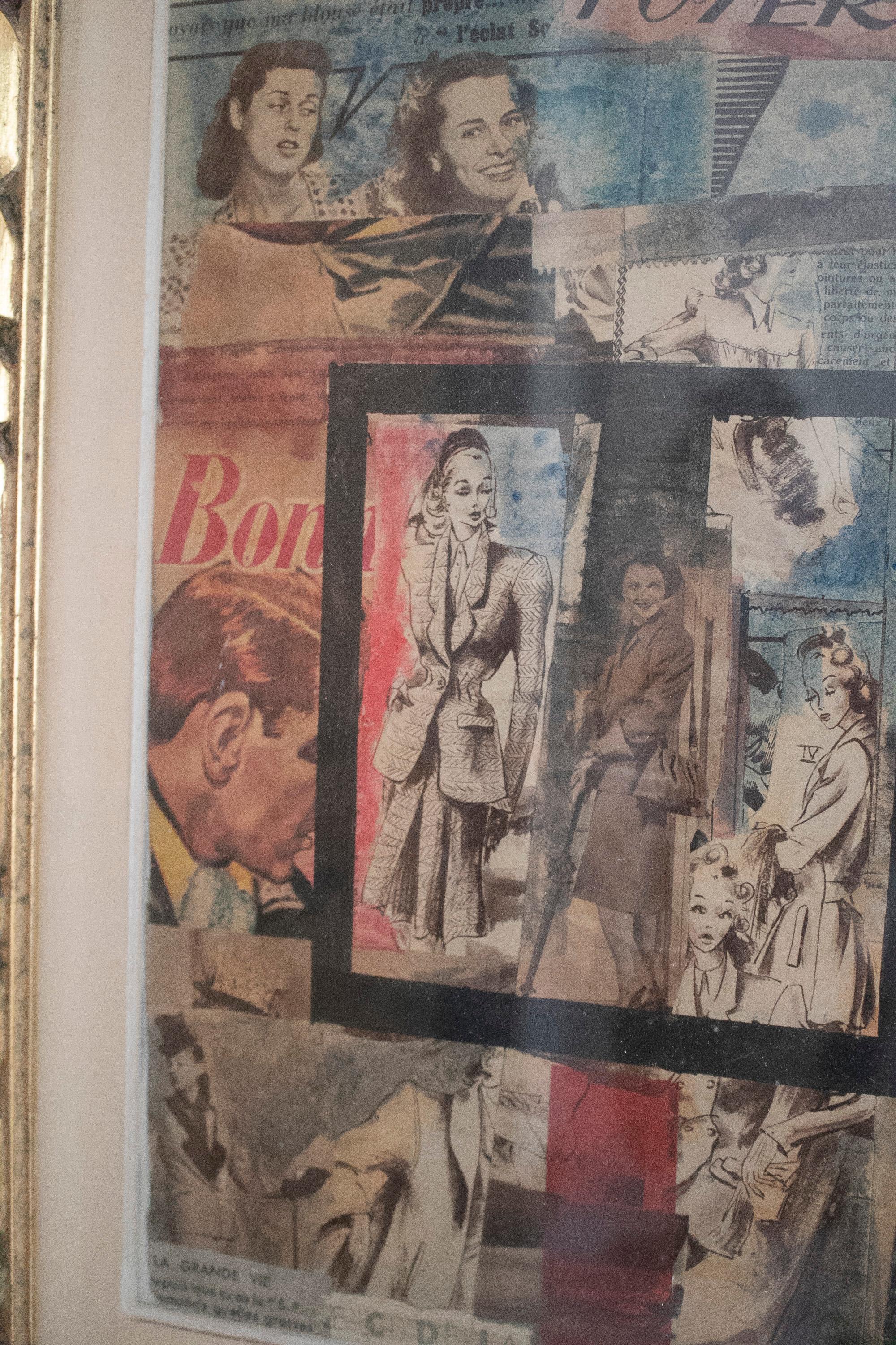 20th Century 1950s French Magazine Advertising Collage w/ Wooden Frame For Sale