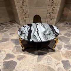 1950s French Giltwood Cabriole Leg Round Coffee Table with New Marble Top