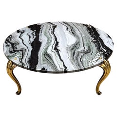 1950s French Giltwood Cabriole Leg Round Coffee Table with New Marble Top