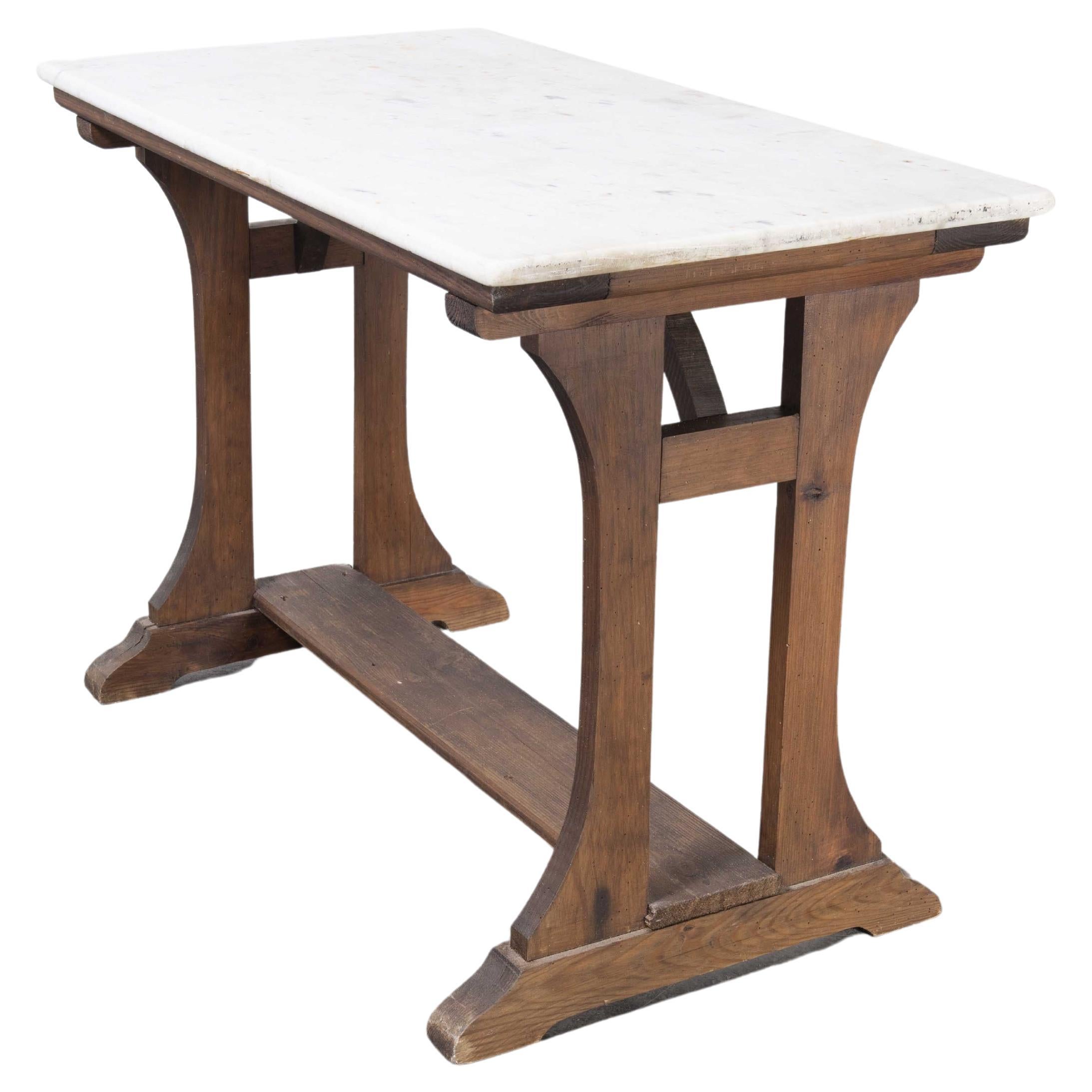 French Oval Bistro Table with Marble Top at 1stDibs