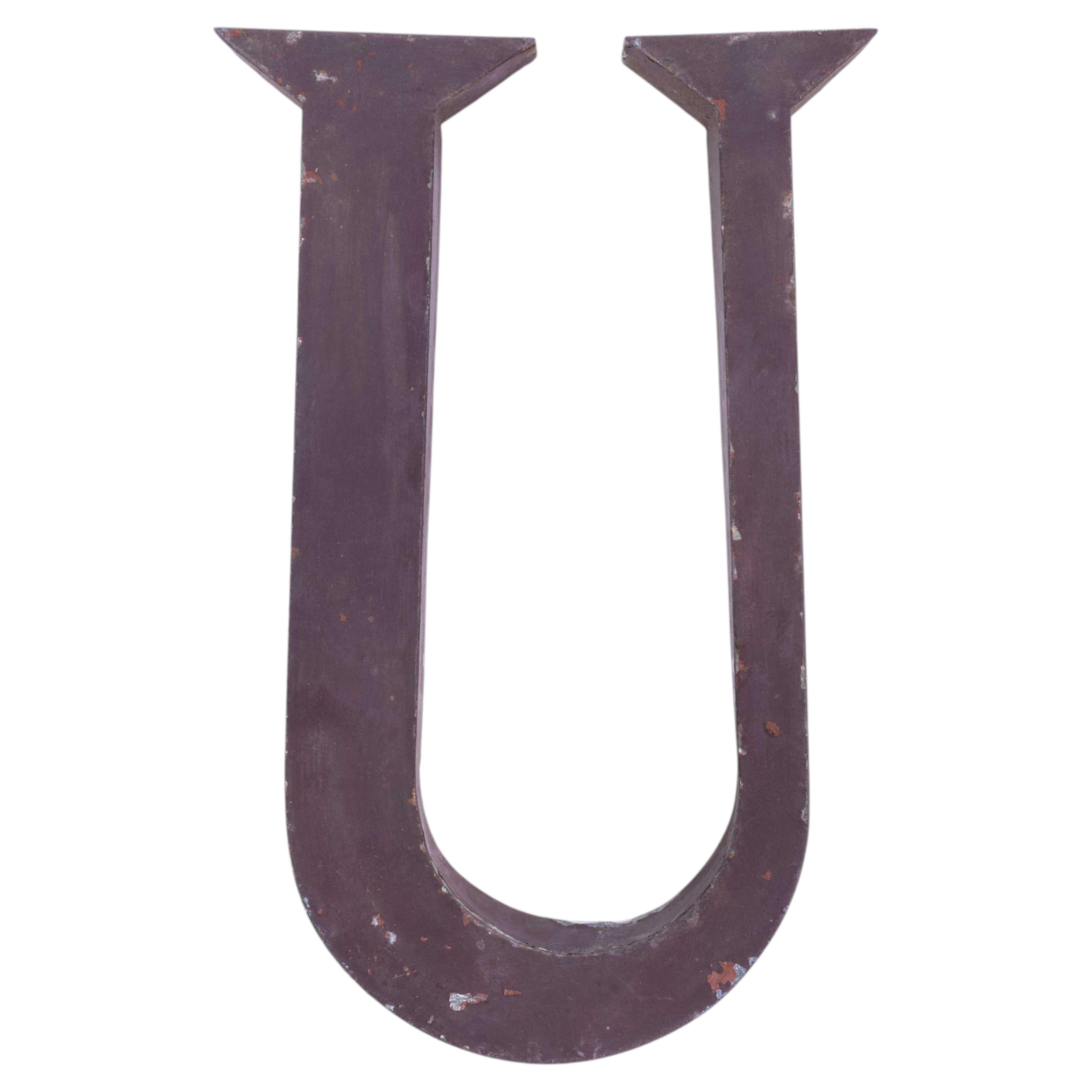 1950’s French Maroon Zinc Letters – Letter U For Sale