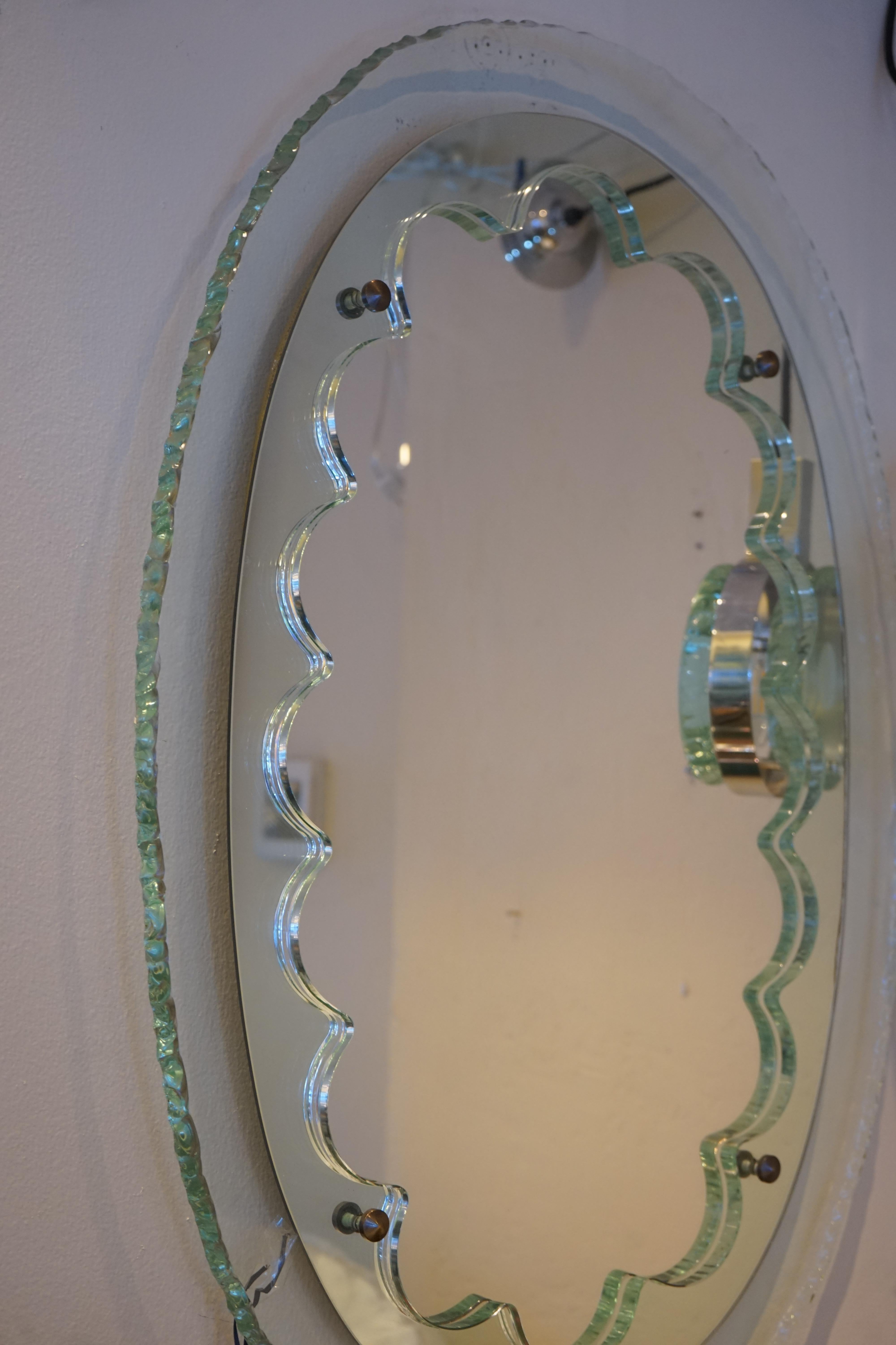 1950s French Max Ingrand Inspired Scalloped Oval Mirror In Good Condition In Aspen, CO
