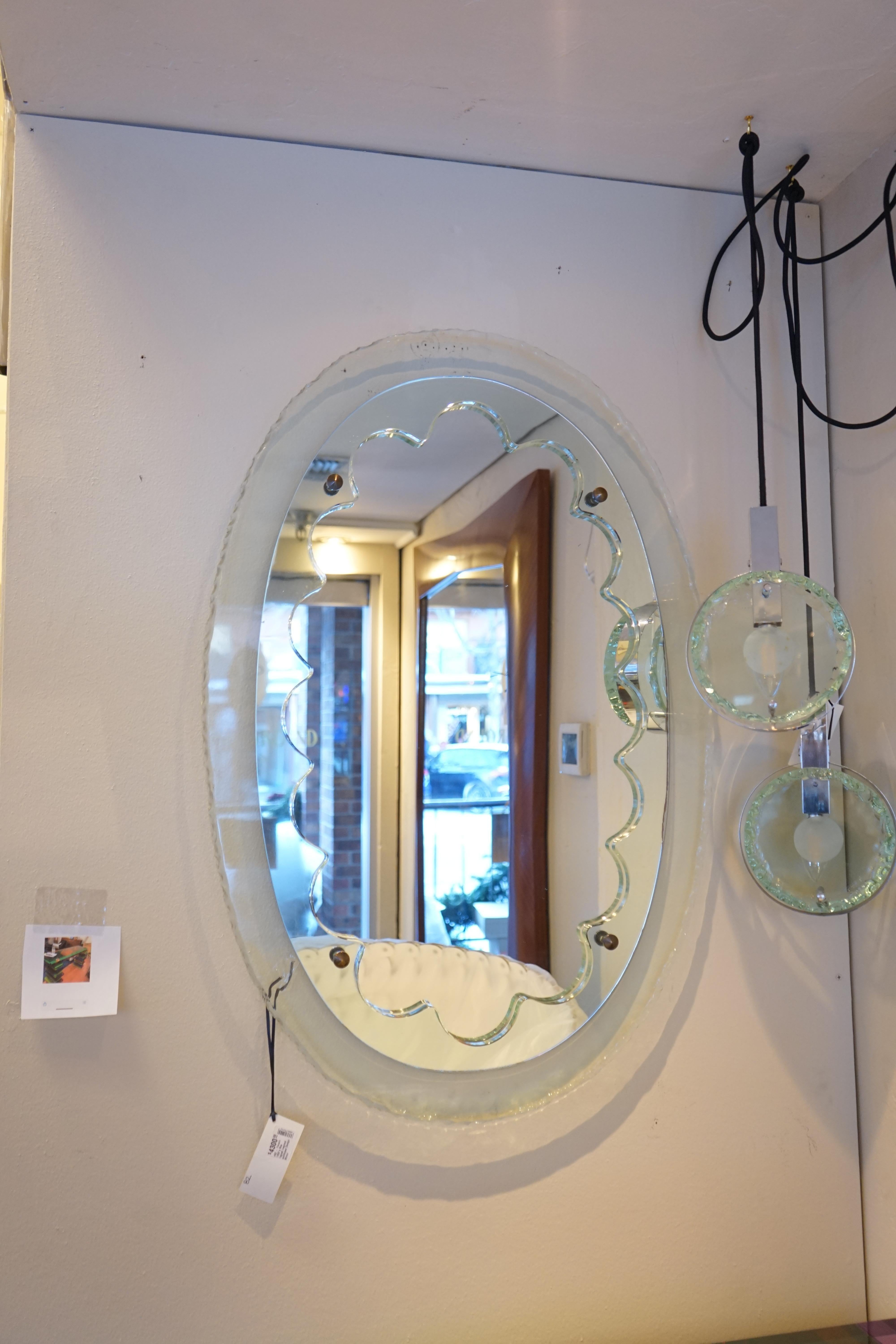 Mid-20th Century 1950s French Max Ingrand Inspired Scalloped Oval Mirror