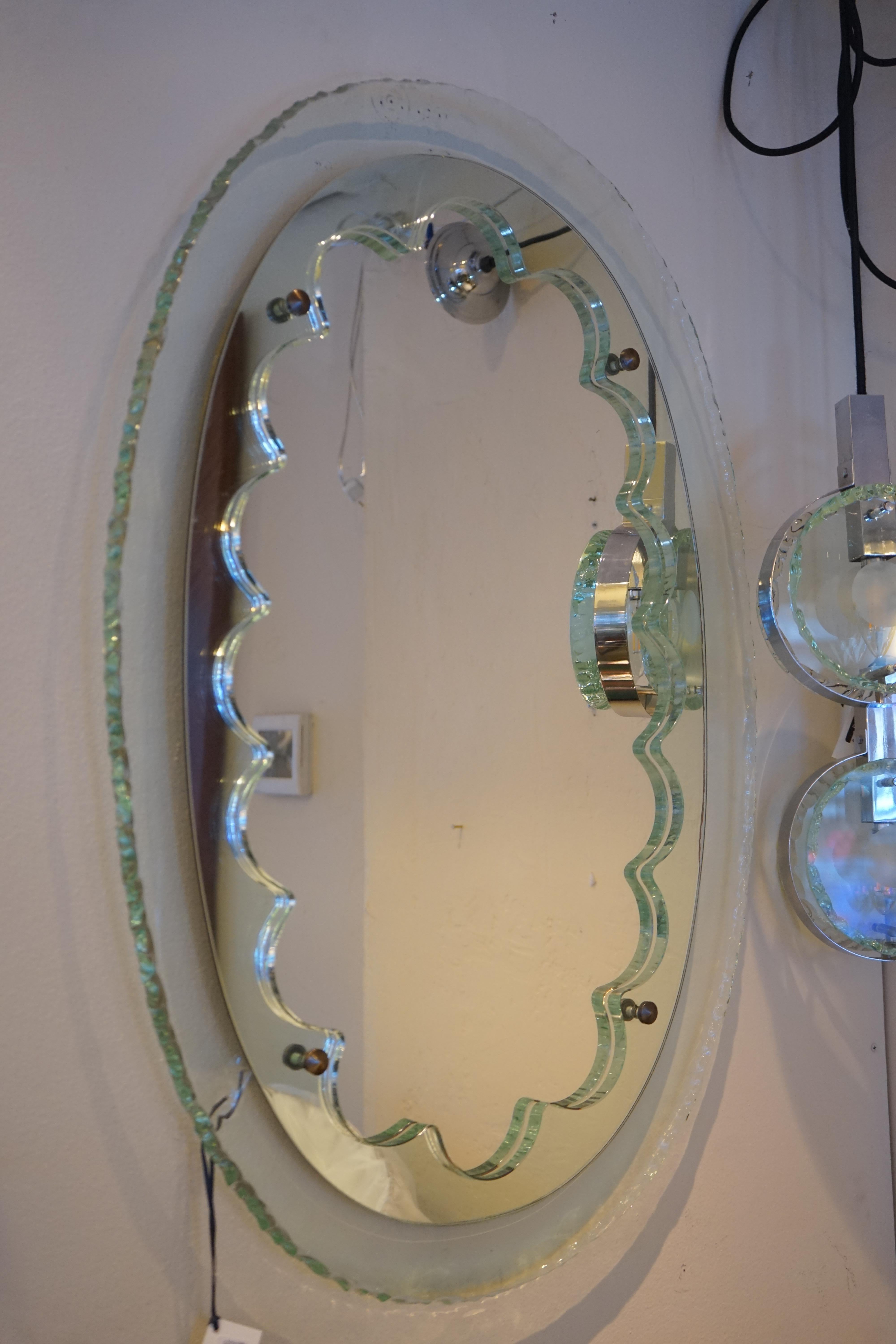 1950s French Max Ingrand Inspired Scalloped Oval Mirror 1